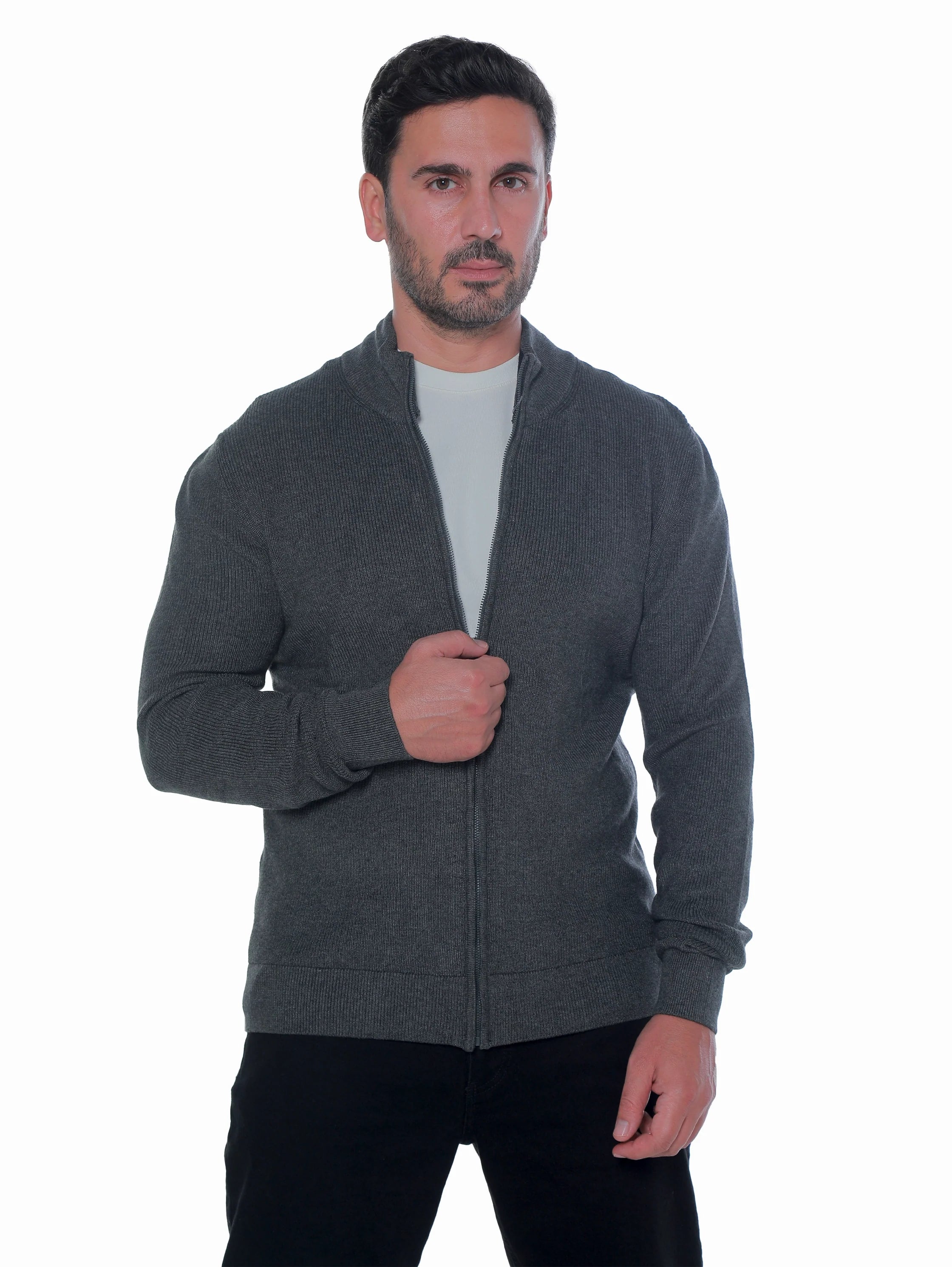 Grey Pullover With Full Zipper To Close