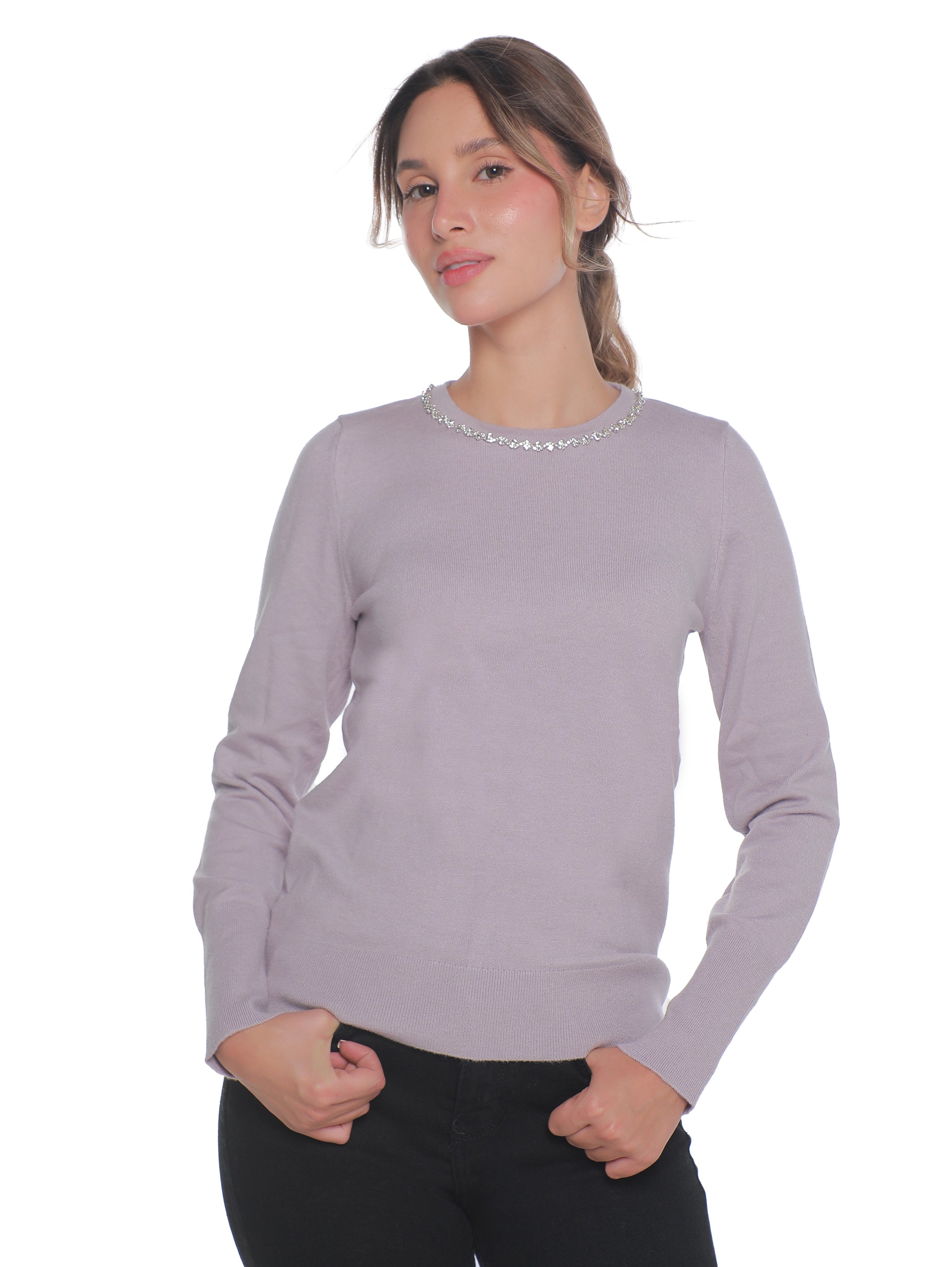 Purple Soft Pullover With Necklace Attached Design