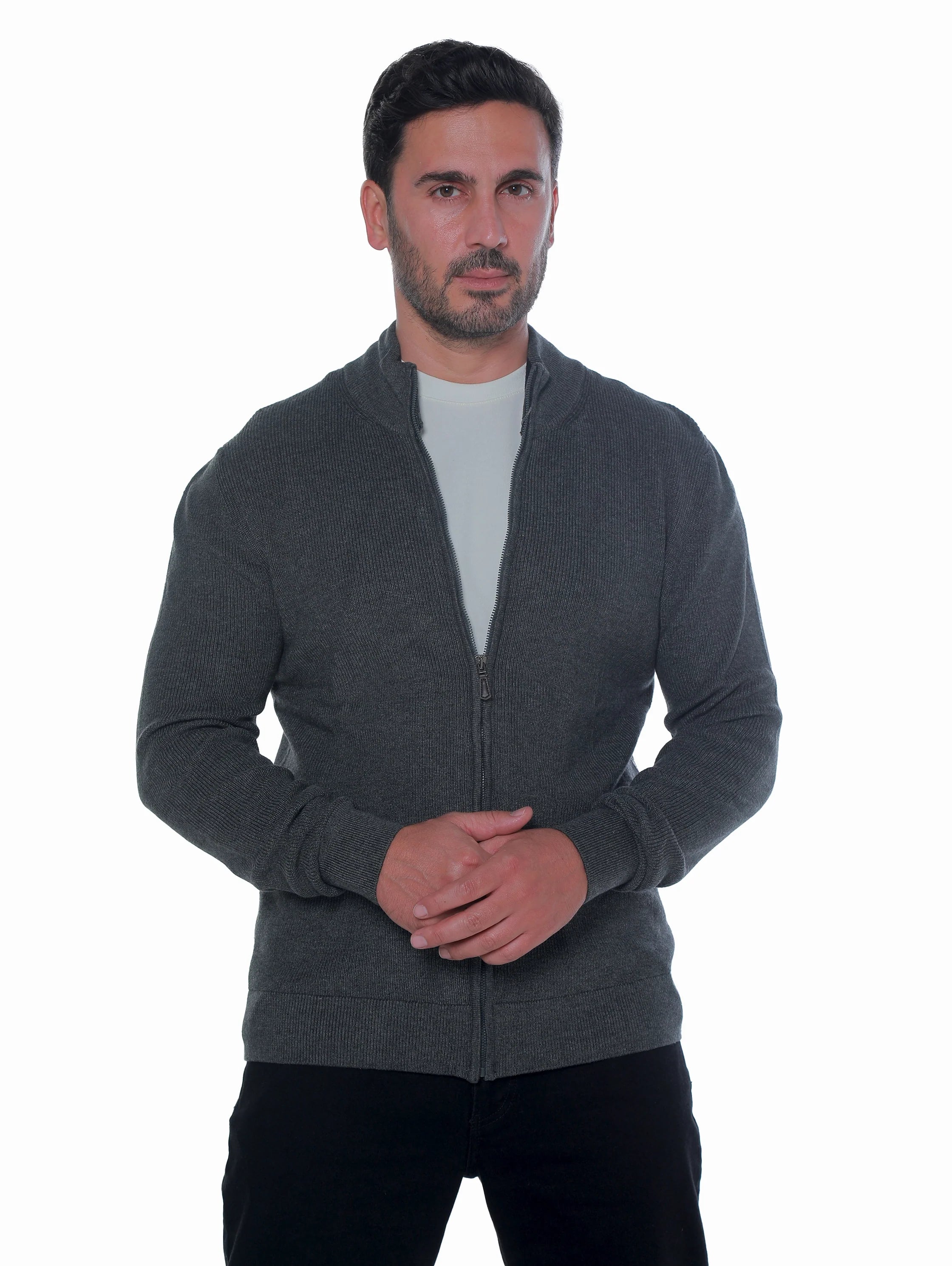 Grey Pullover With Full Zipper To Close