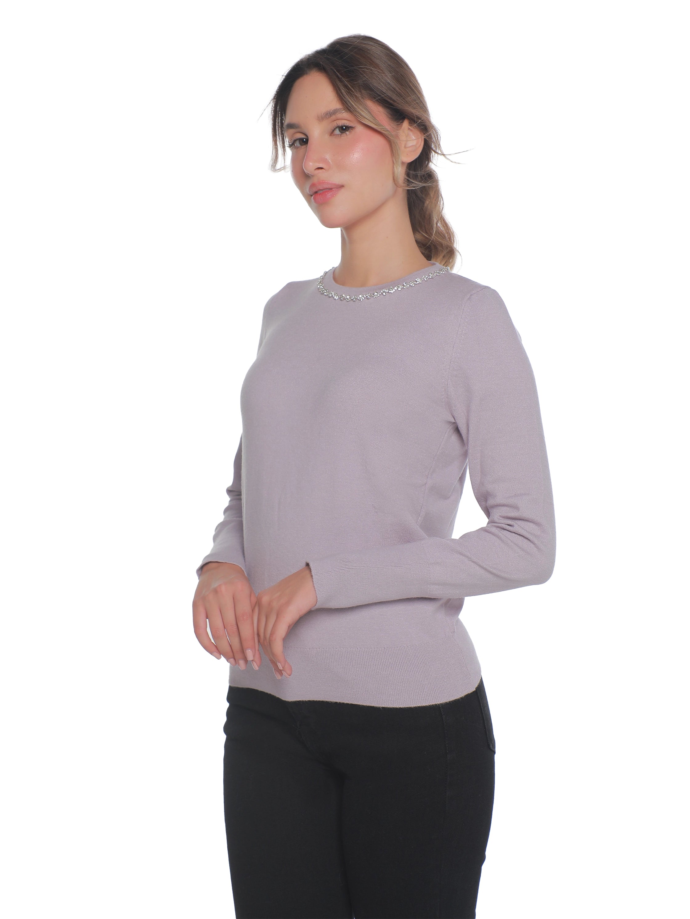 Purple Soft Pullover With Necklace Attached Design