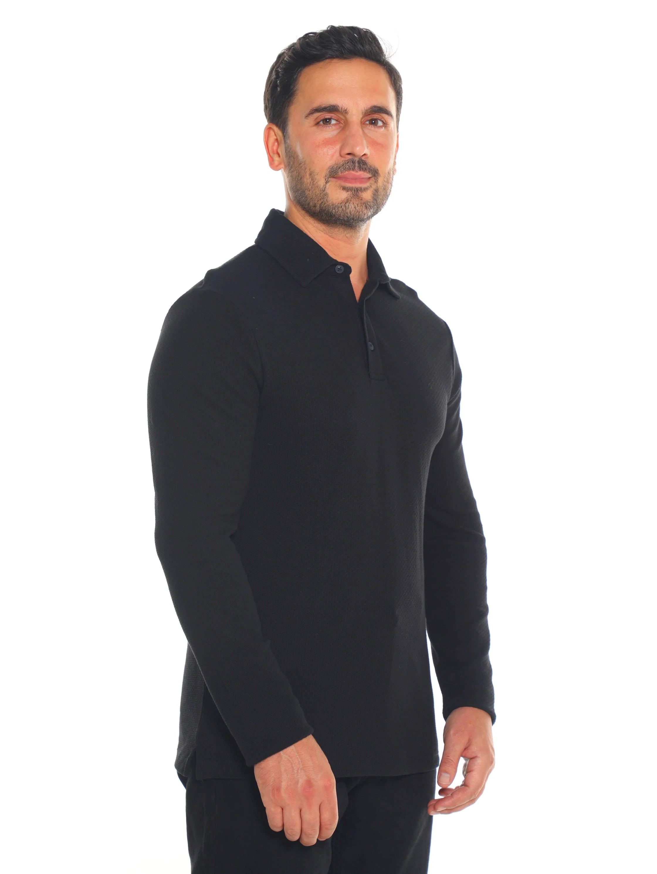 Black Polo With Three Button Tab To Close