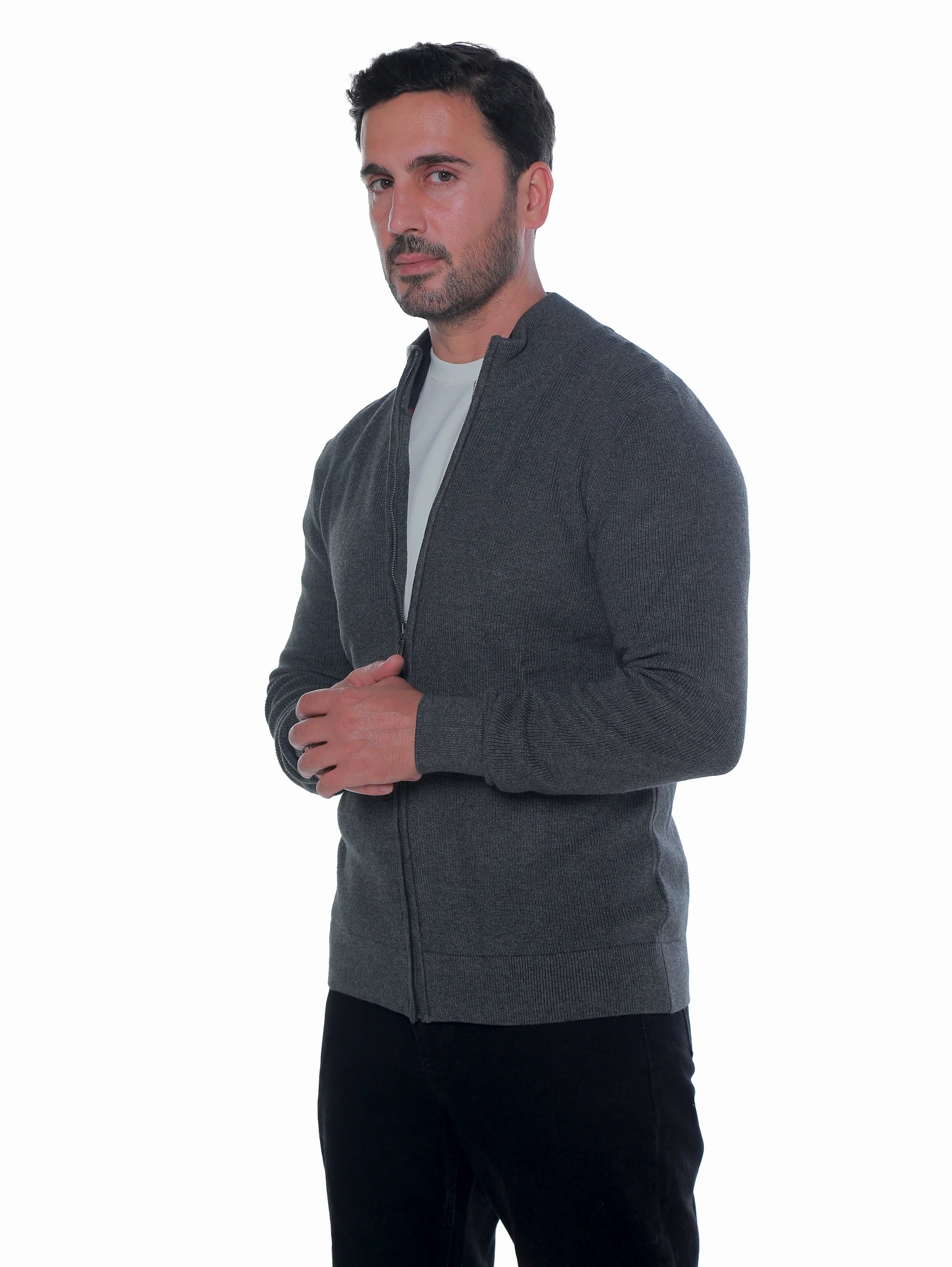 Grey Pullover With Full Zipper To Close