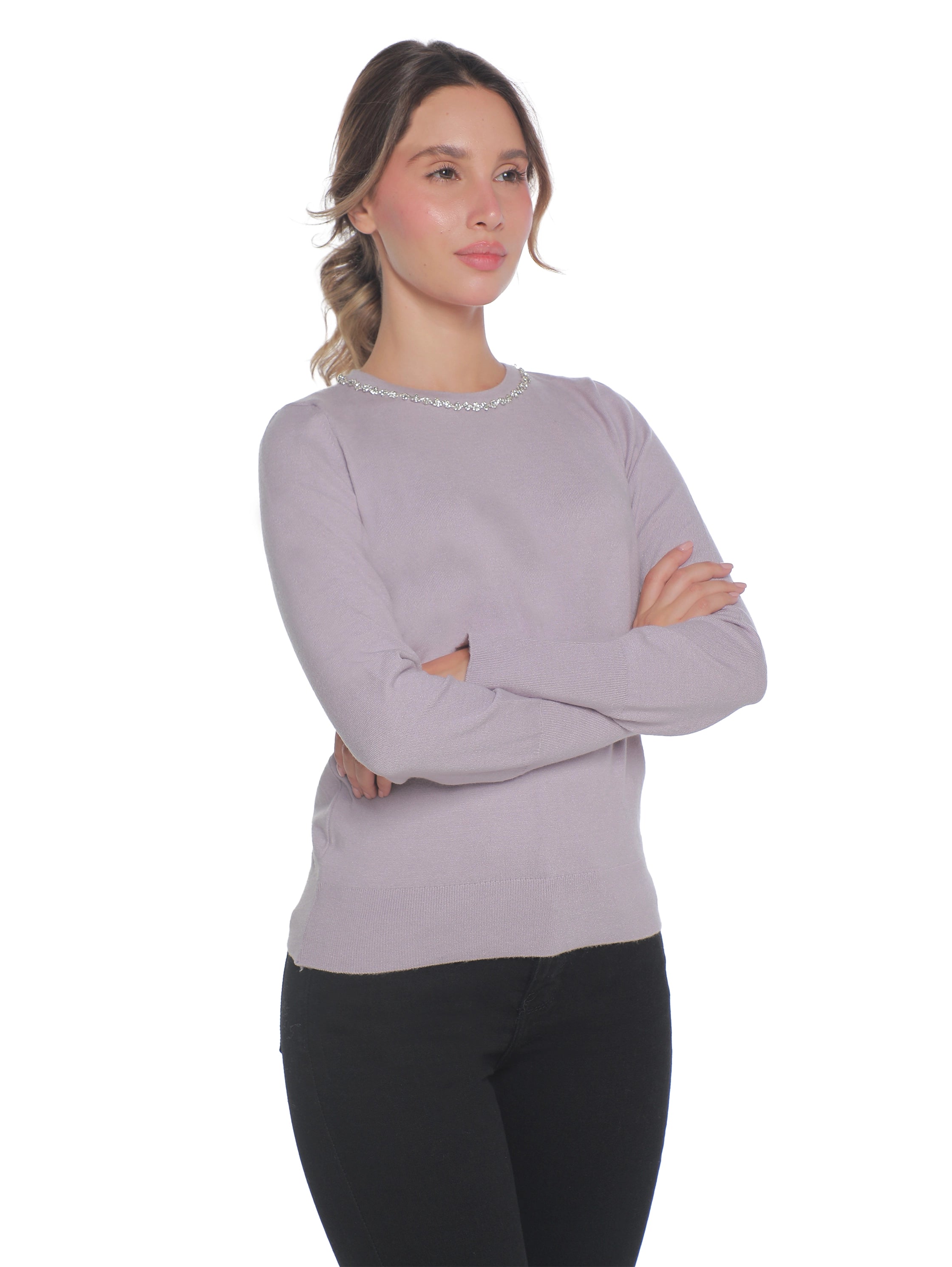 Purple Soft Pullover With Necklace Attached Design