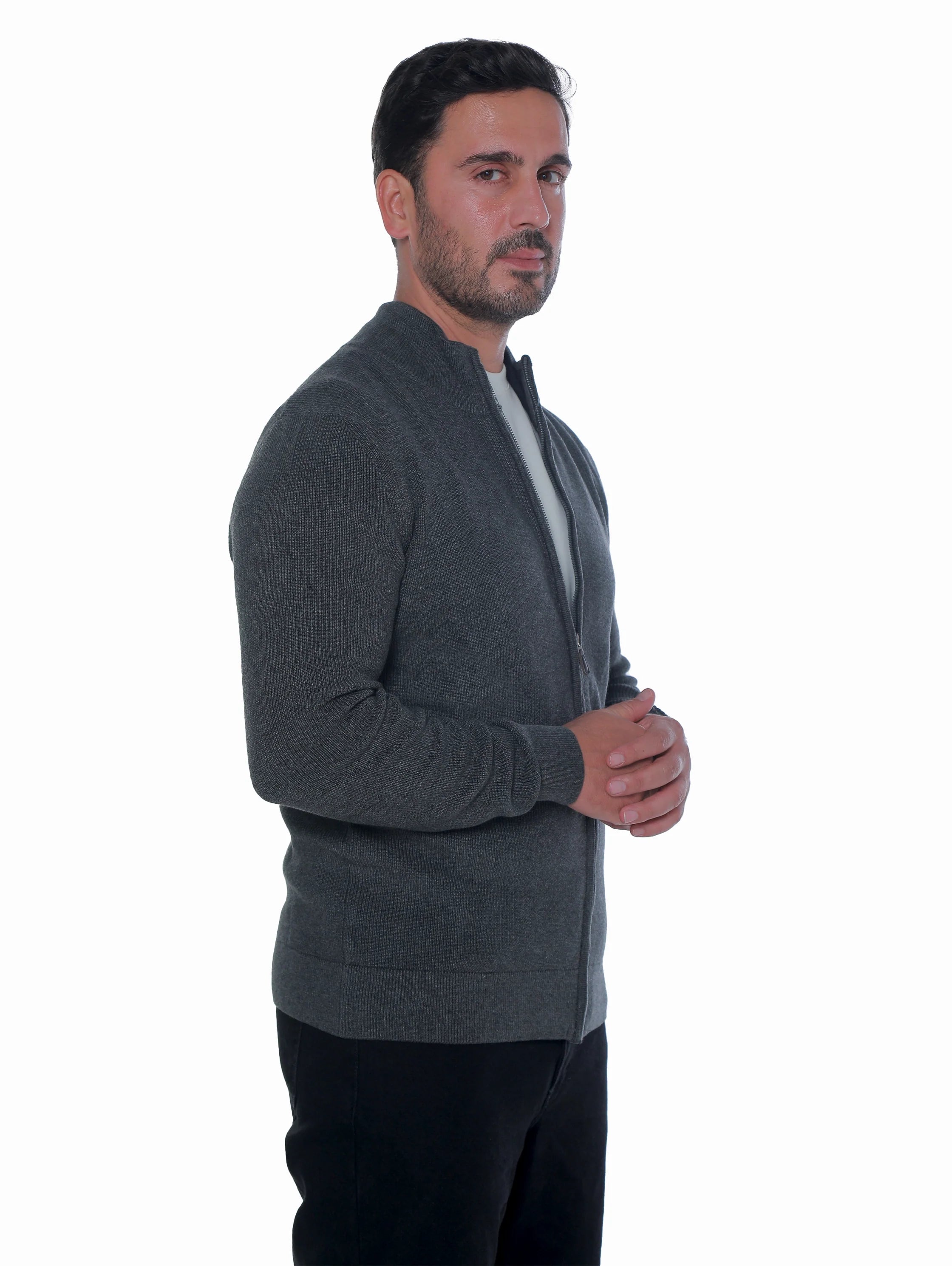 Grey Pullover With Full Zipper To Close