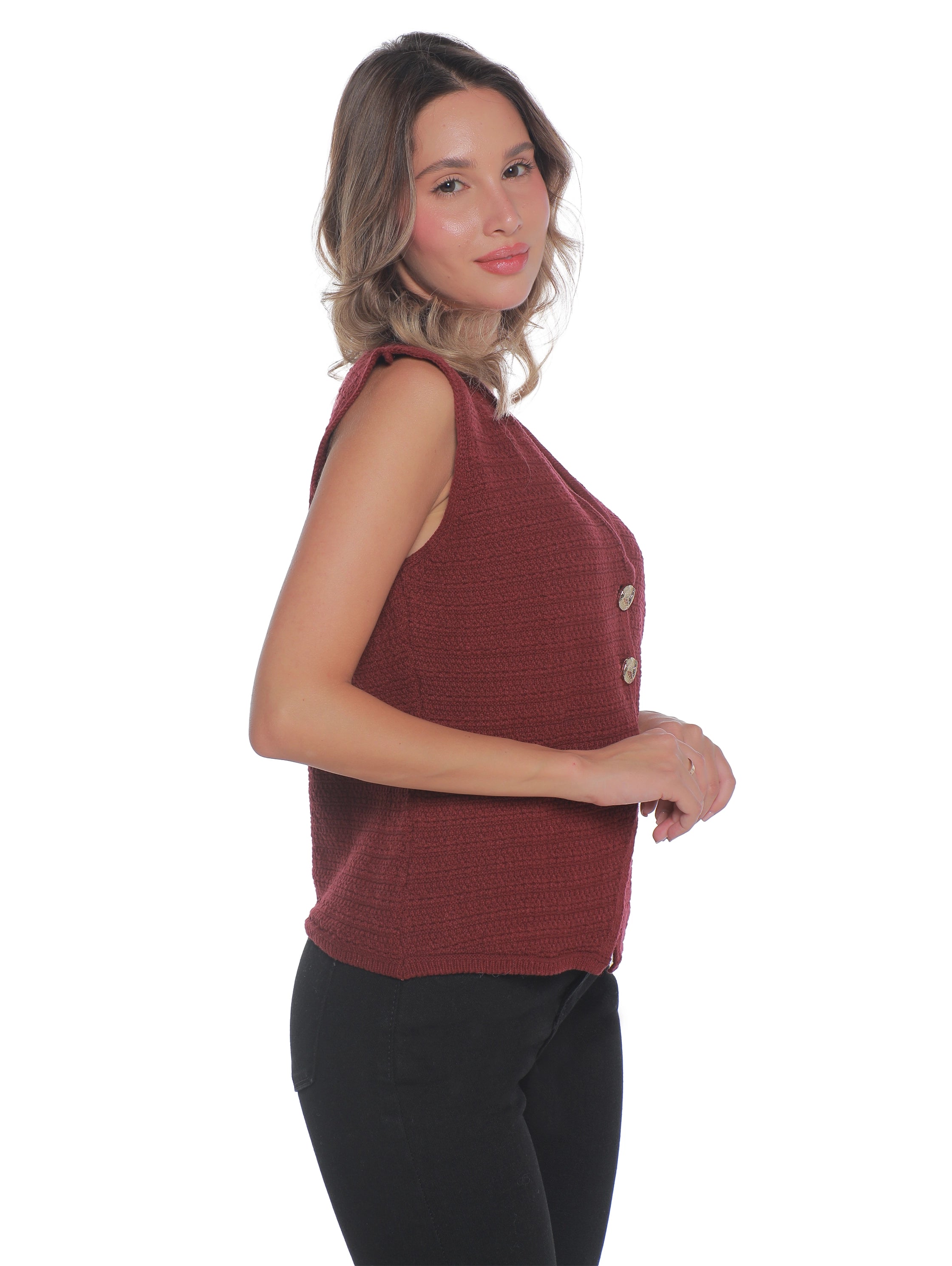 Embroidery Bordo Vest With Two Button To Close