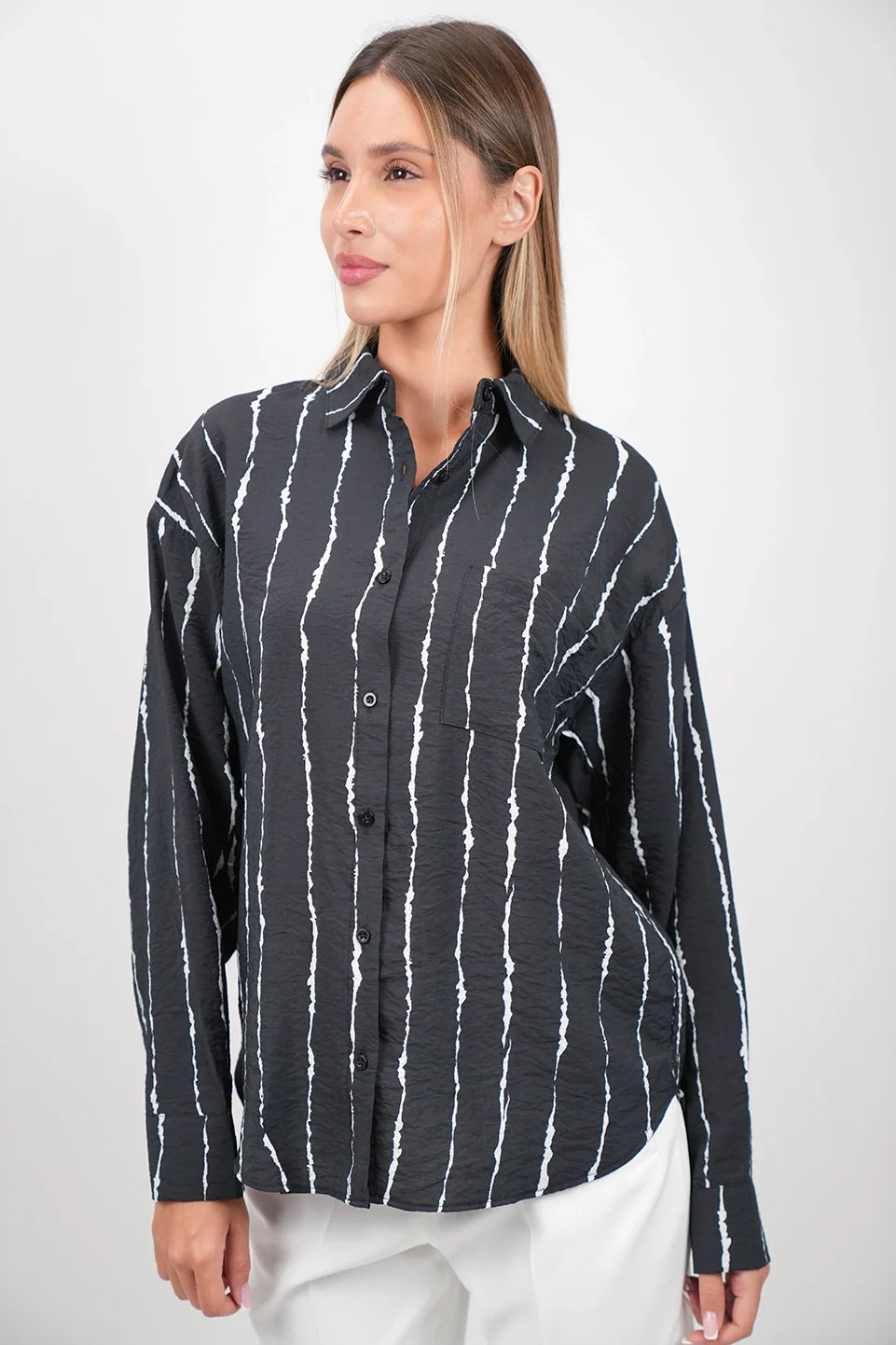 Long Sleeve Strip Black Shirt