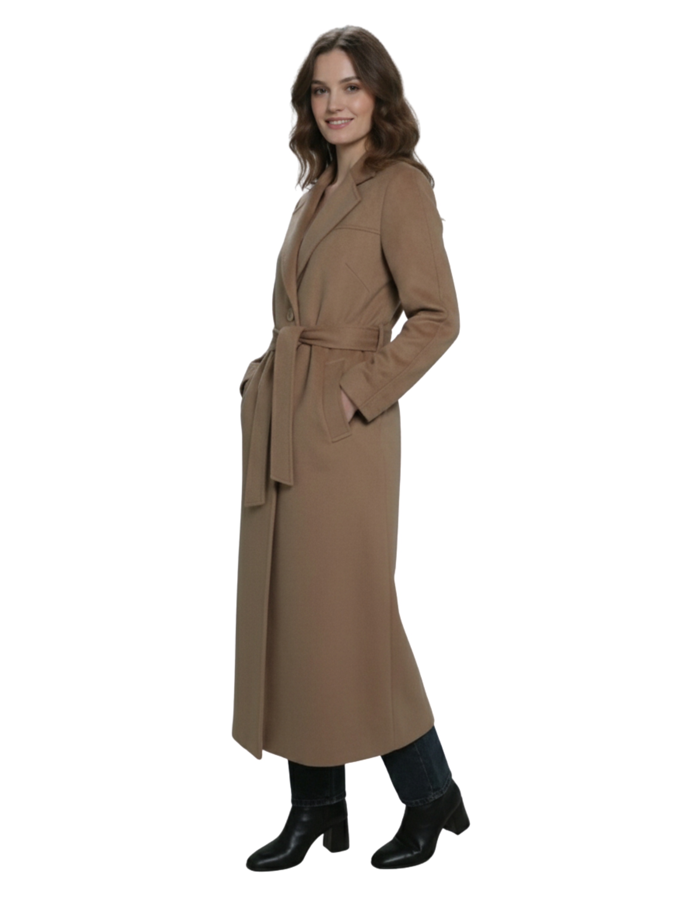 Latte Long Chamois Coat With Side Pockets