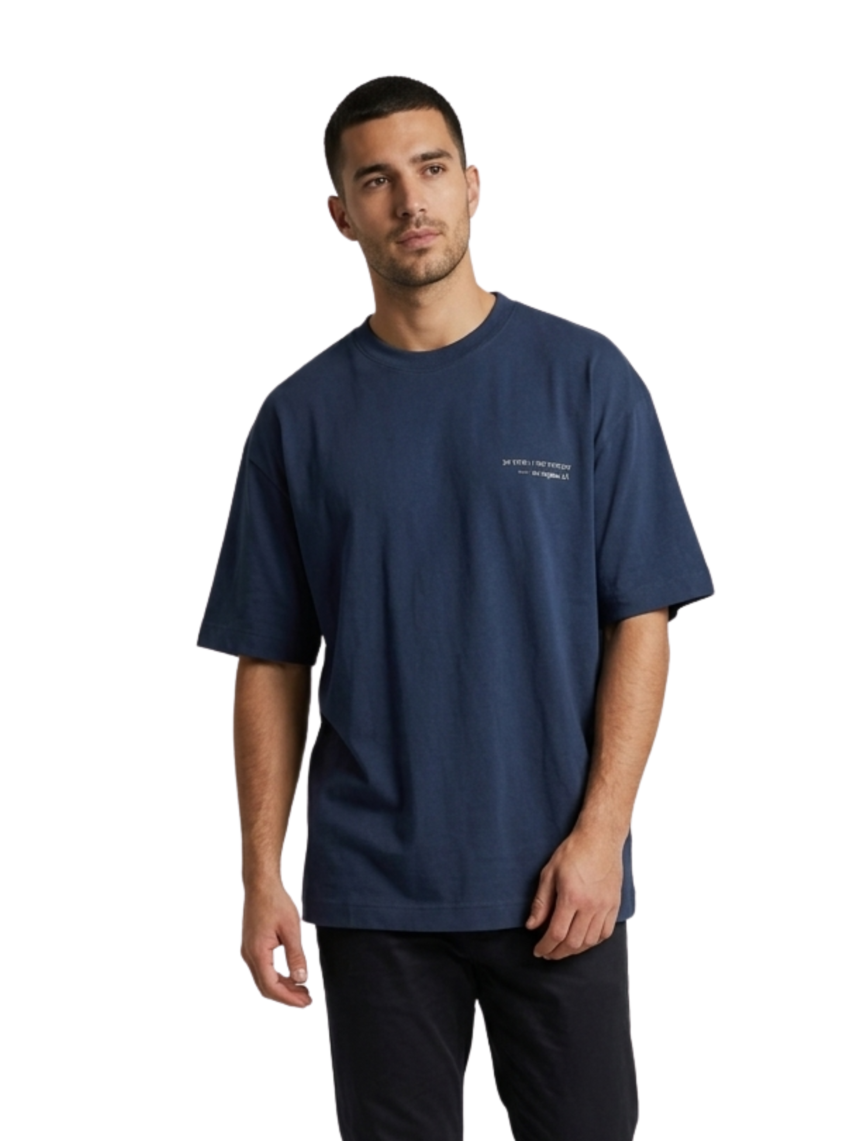 Oversized Navy Round T-Shirt With Back Design