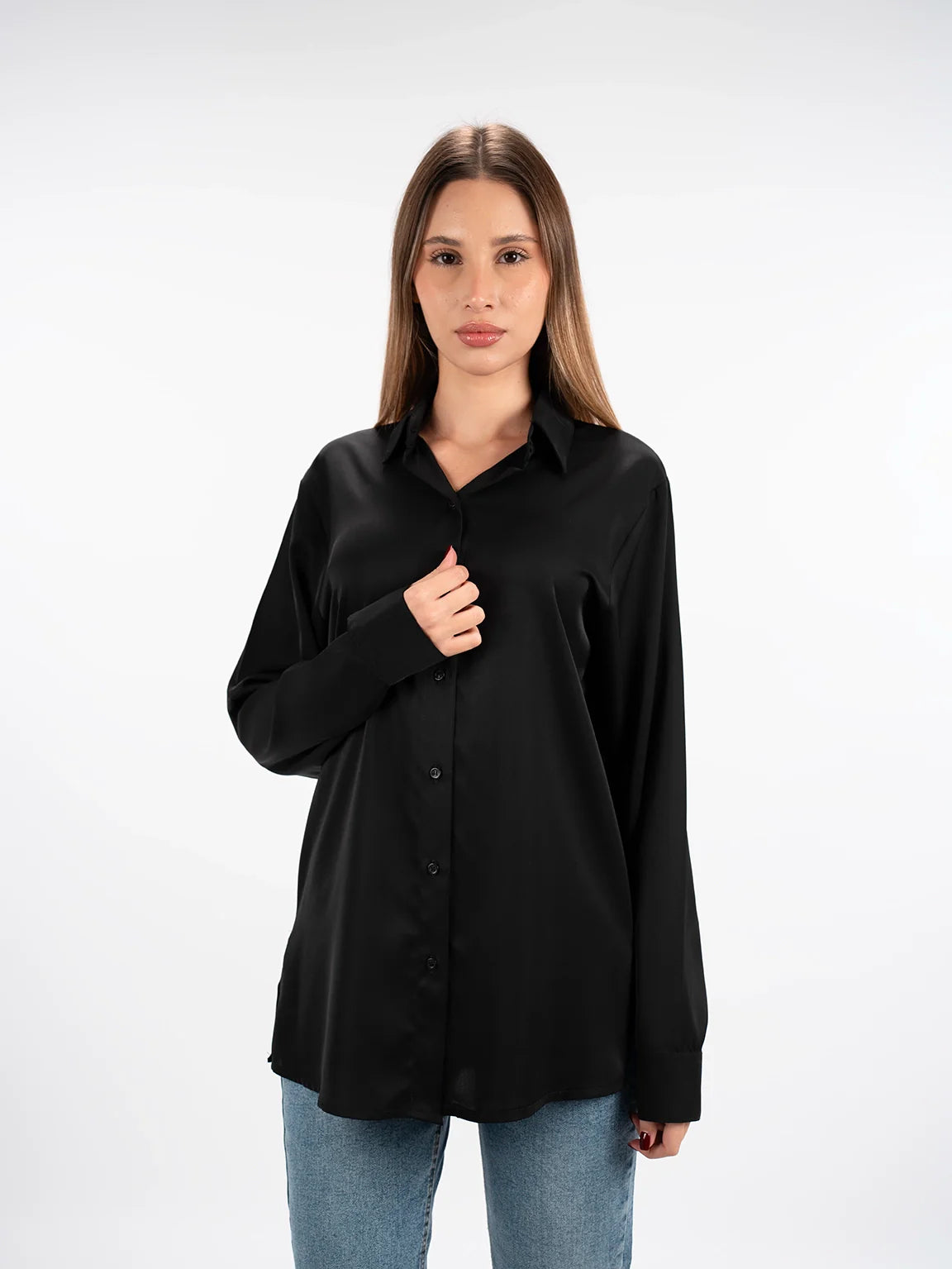 Long Sleeved Black Shirt With Button To Close