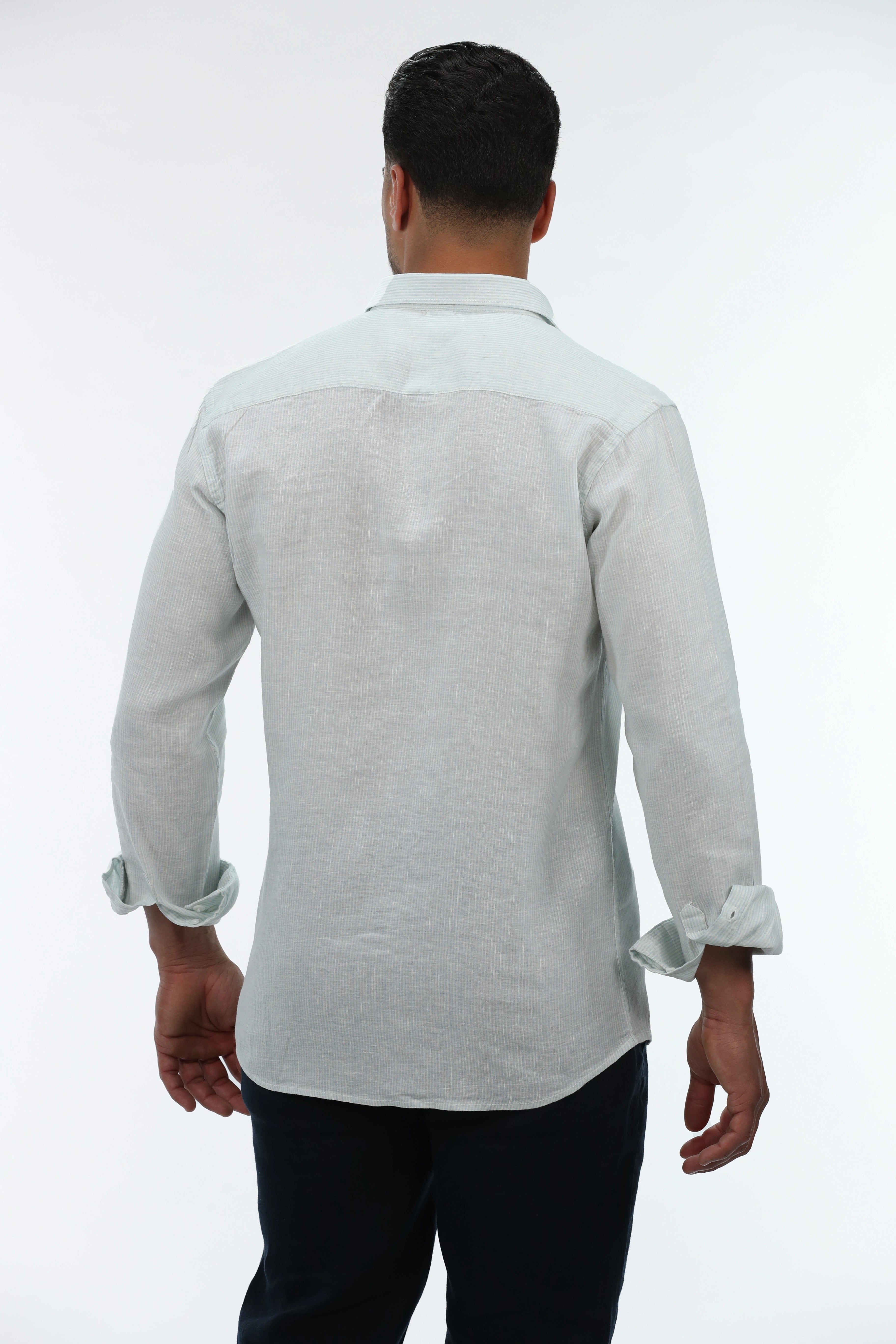 Light Blue Linen Shirt Striped