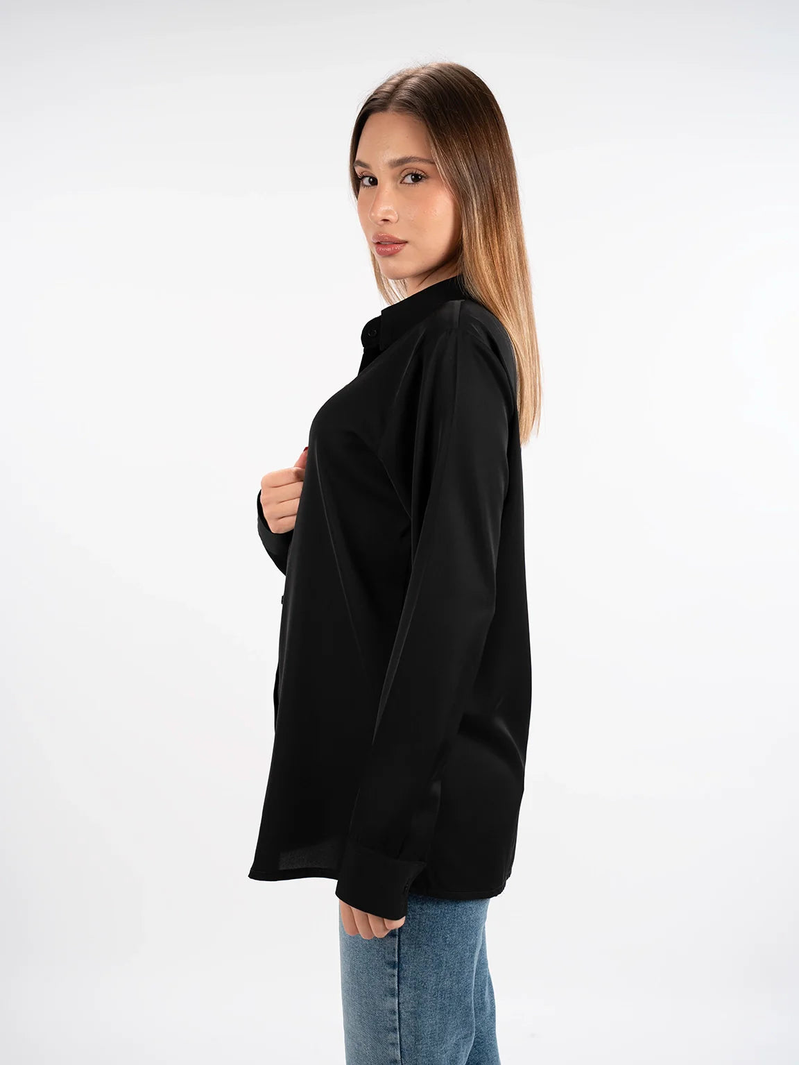 Long Sleeved Black Shirt With Button To Close