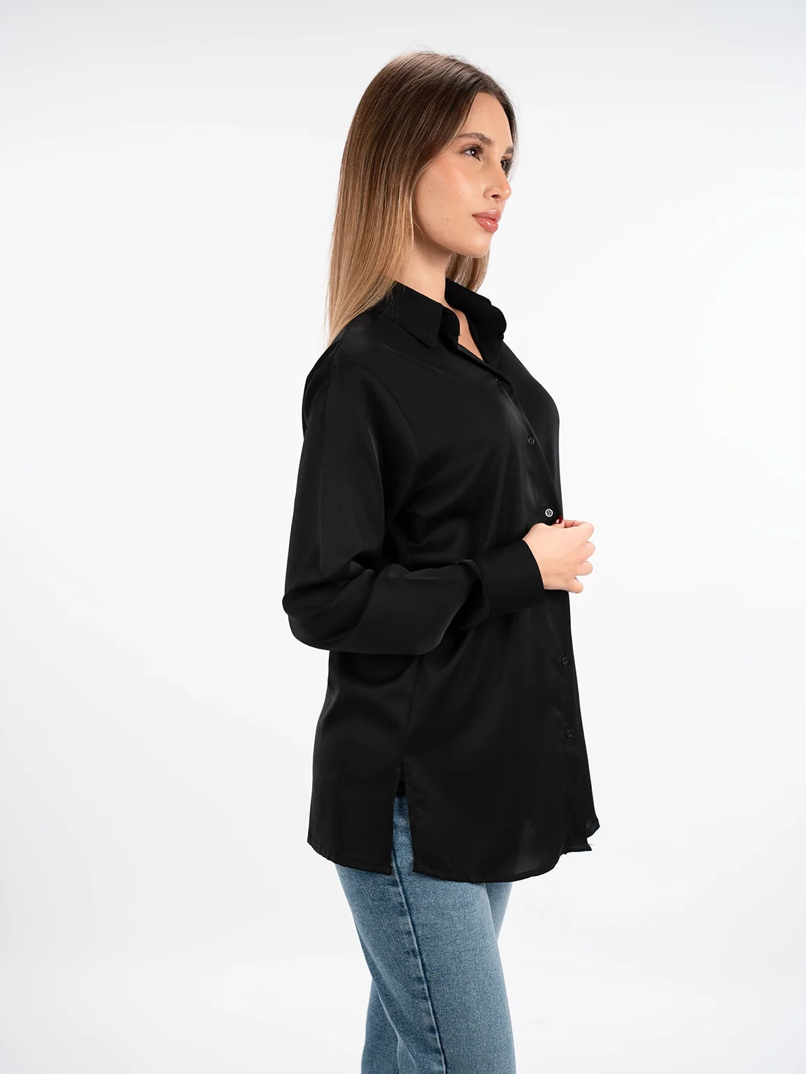 Long Sleeved Black Shirt With Button To Close