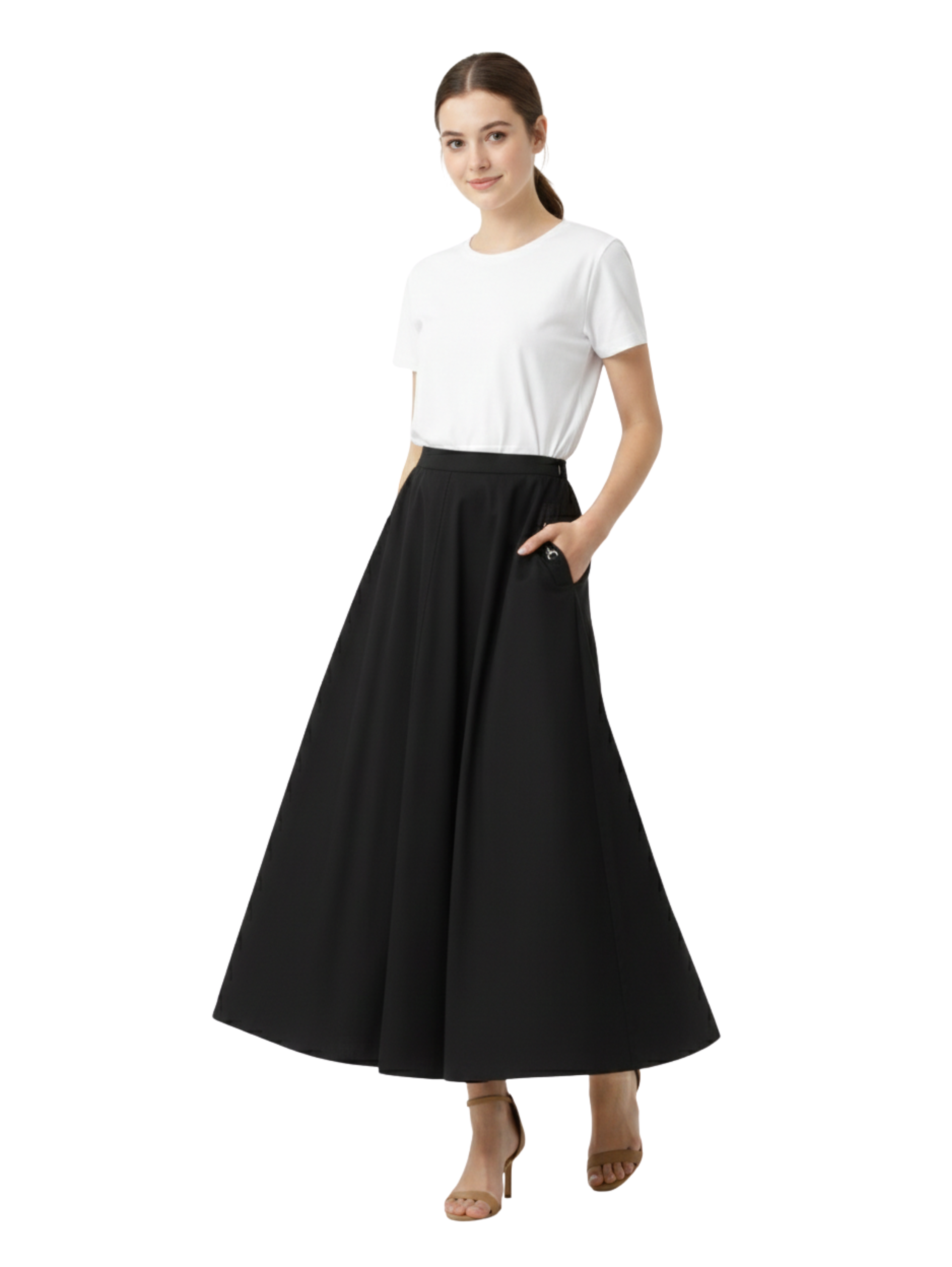 Black Maxi Midi Length Skirt With Side Pockets