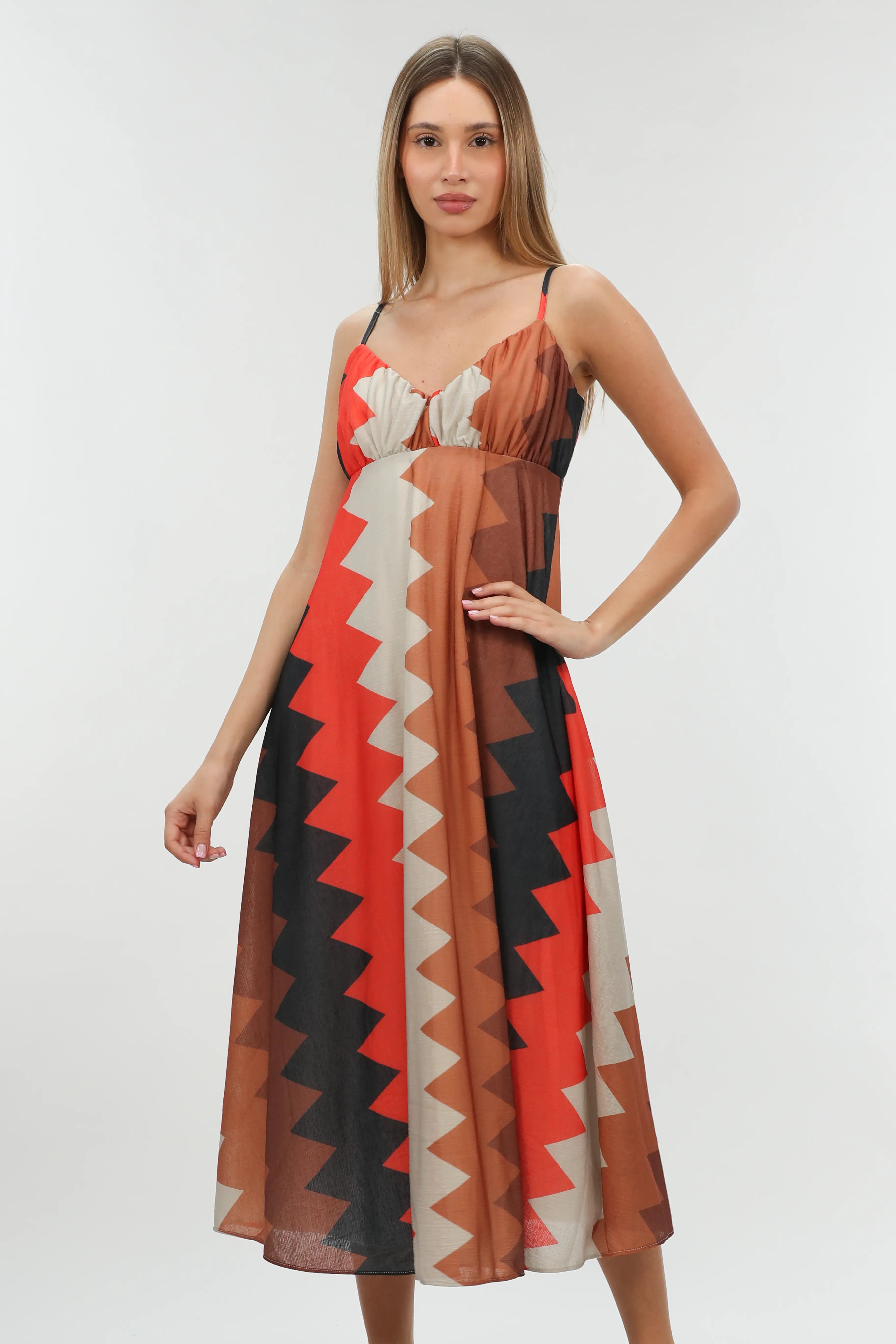 Brown Long Dress Patterned