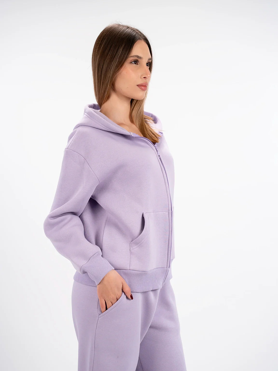 Purple Fleeced Jacket With Hood