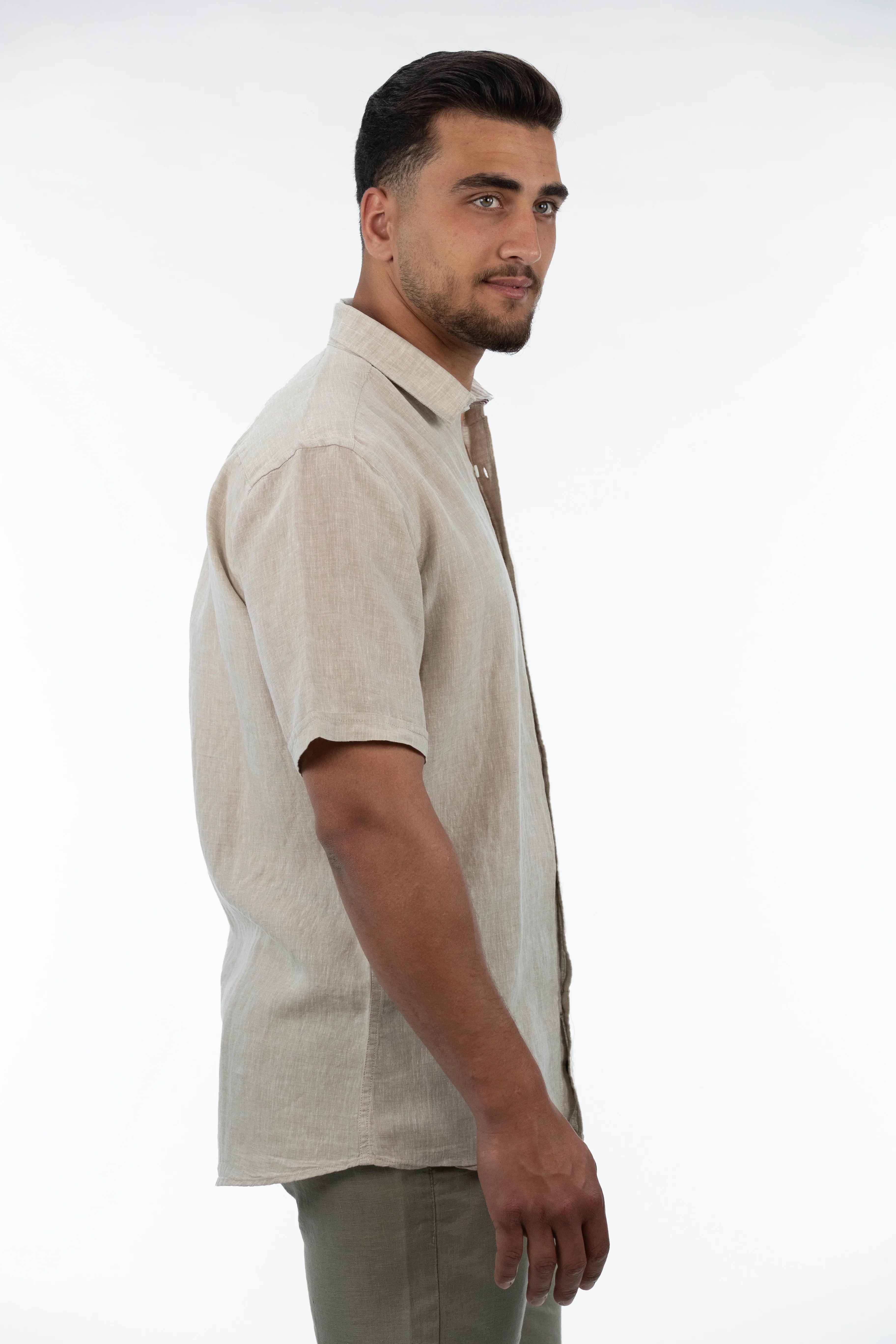 Short Sleeved Beige Linen Shirt