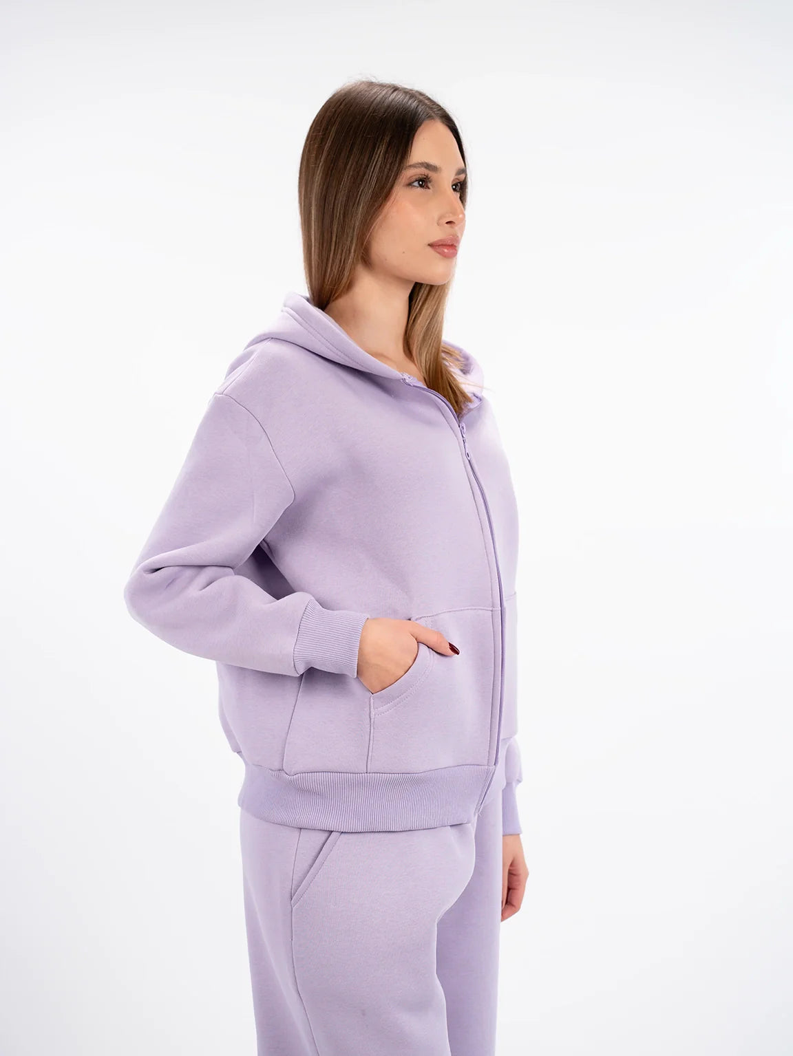 Purple Fleeced Jacket With Hood