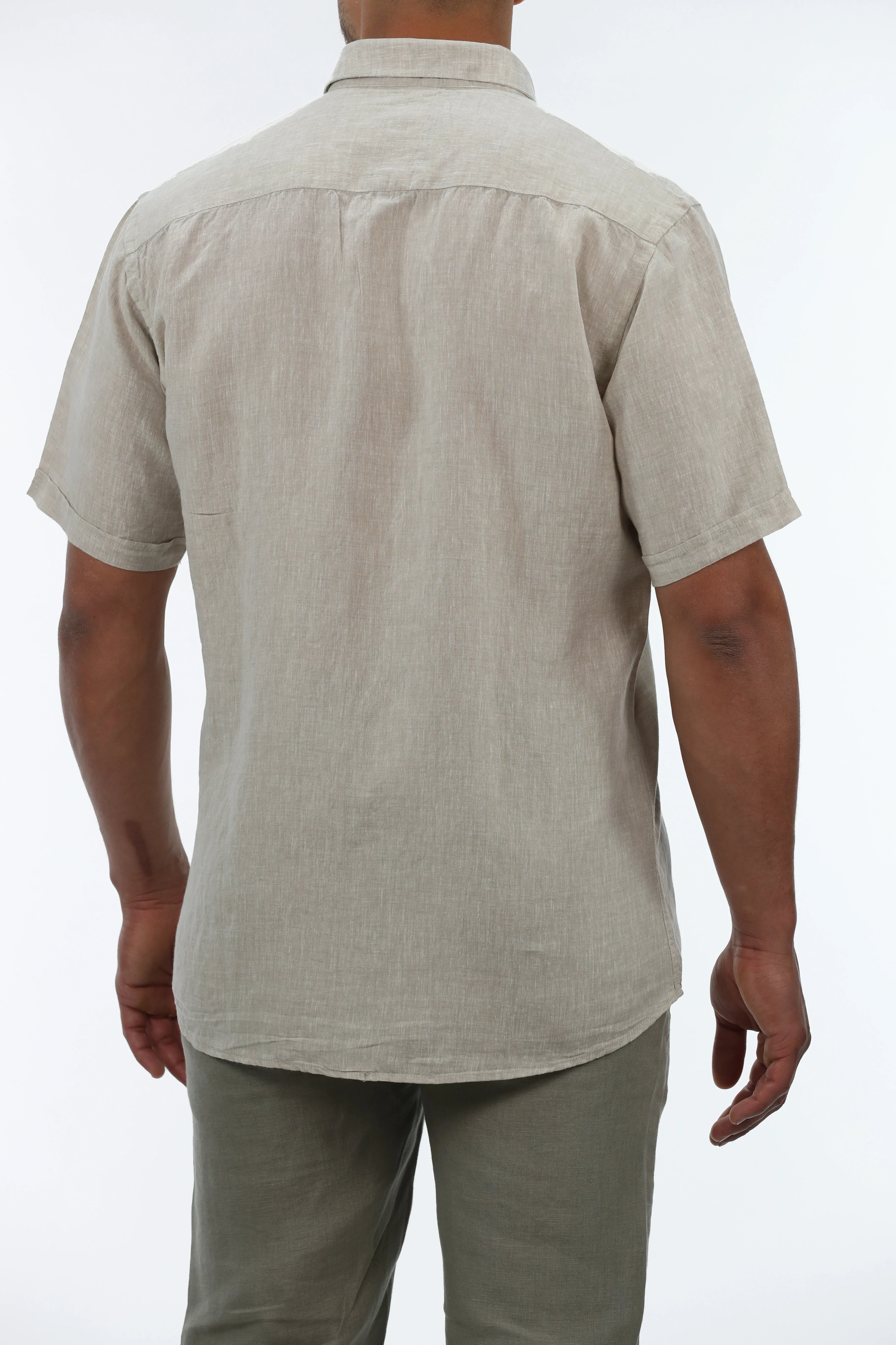 Short Sleeved Beige Linen Shirt