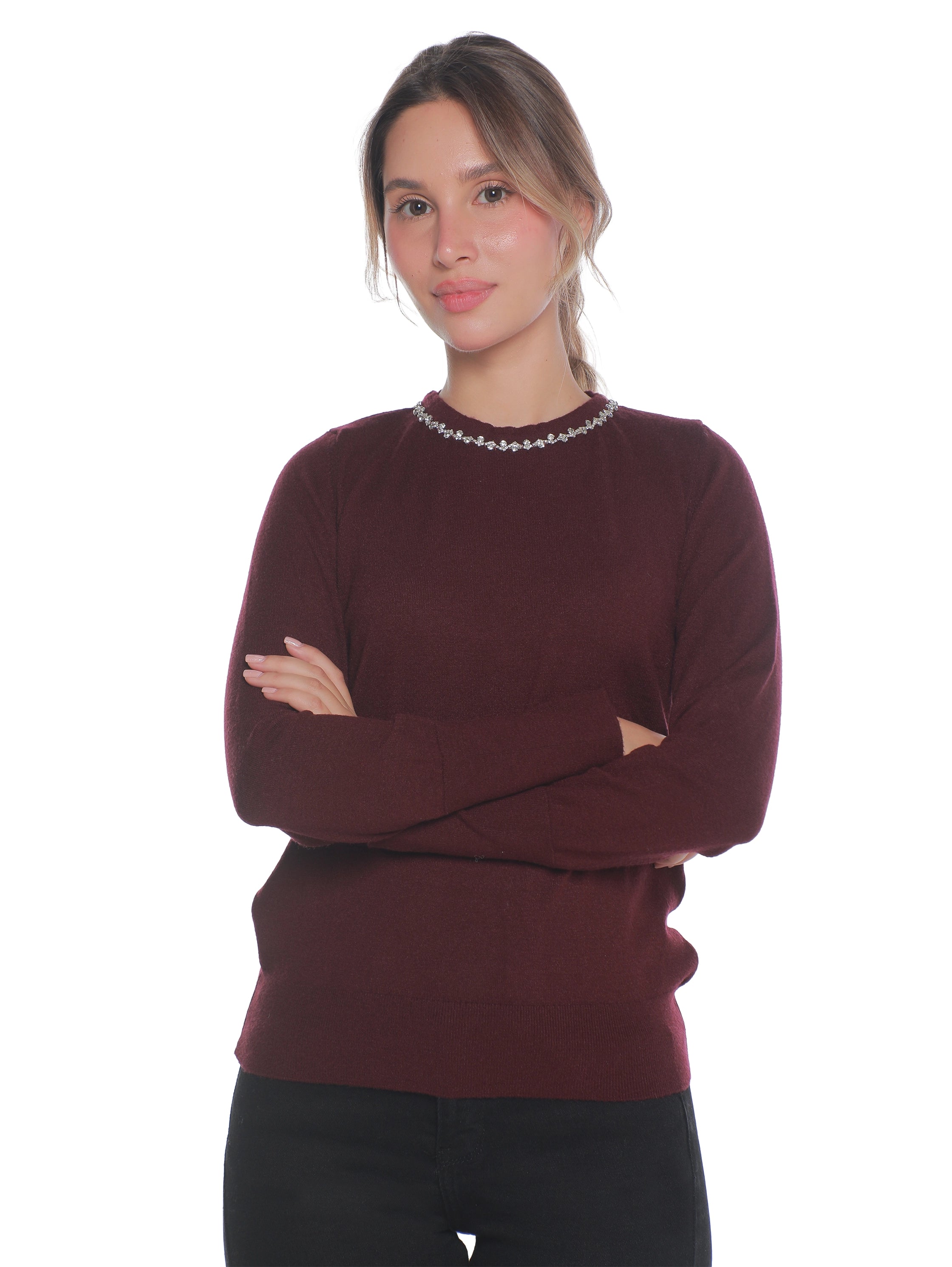 Bordo Soft Pullover With Necklace Attached Design