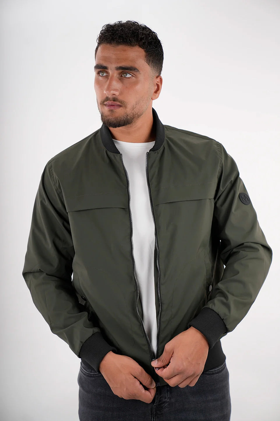 Khaki Bomber Jacket With Zipper To Close