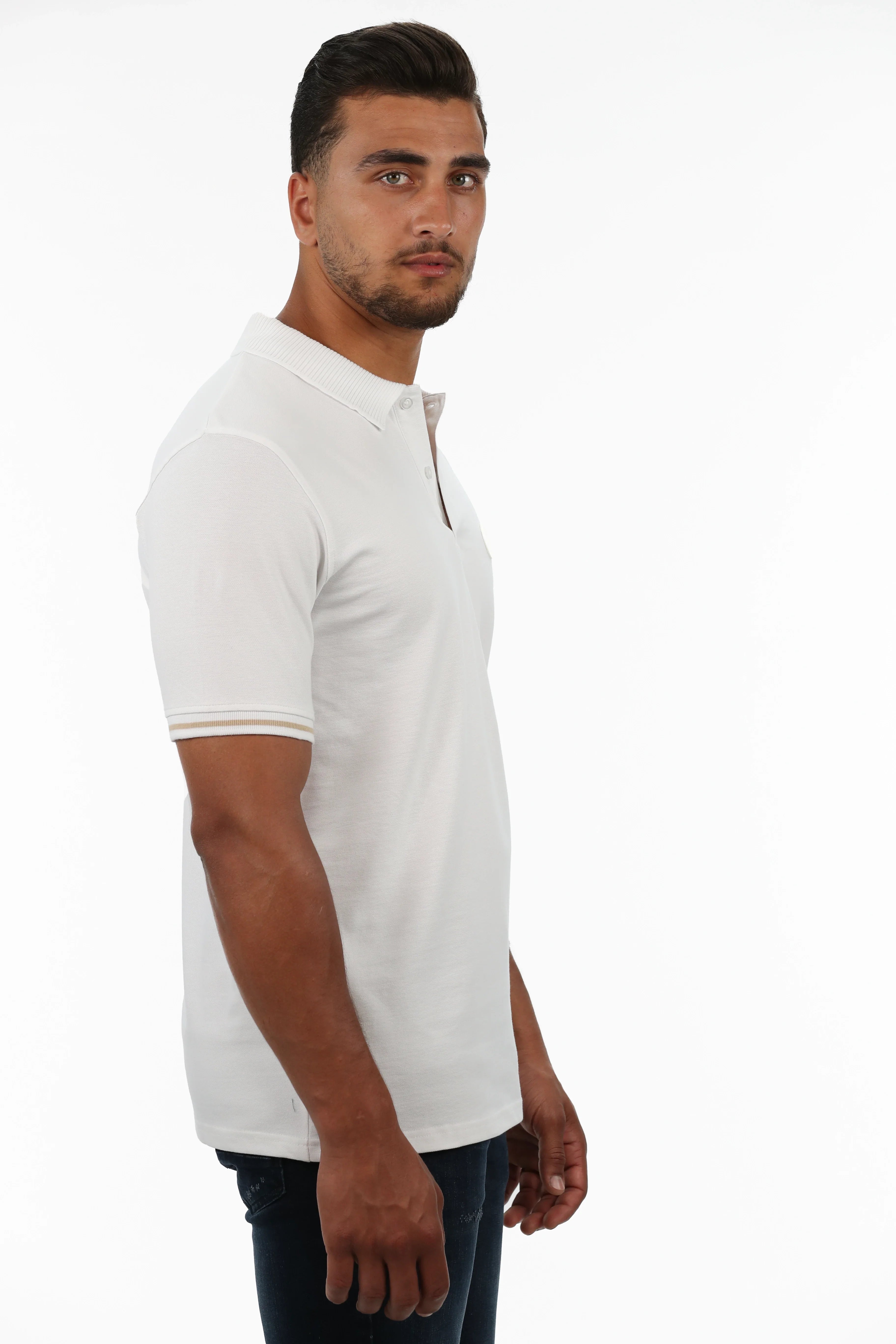 White Polo With Strip Shoulder Design