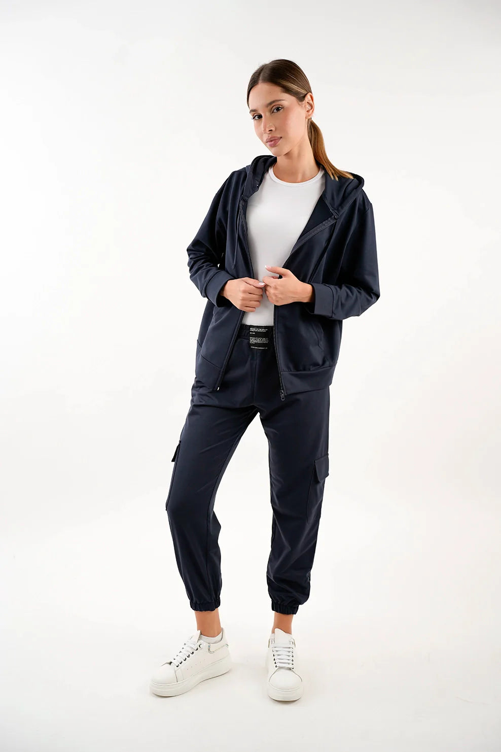 Navy Simple Jacket With Zipper To Close