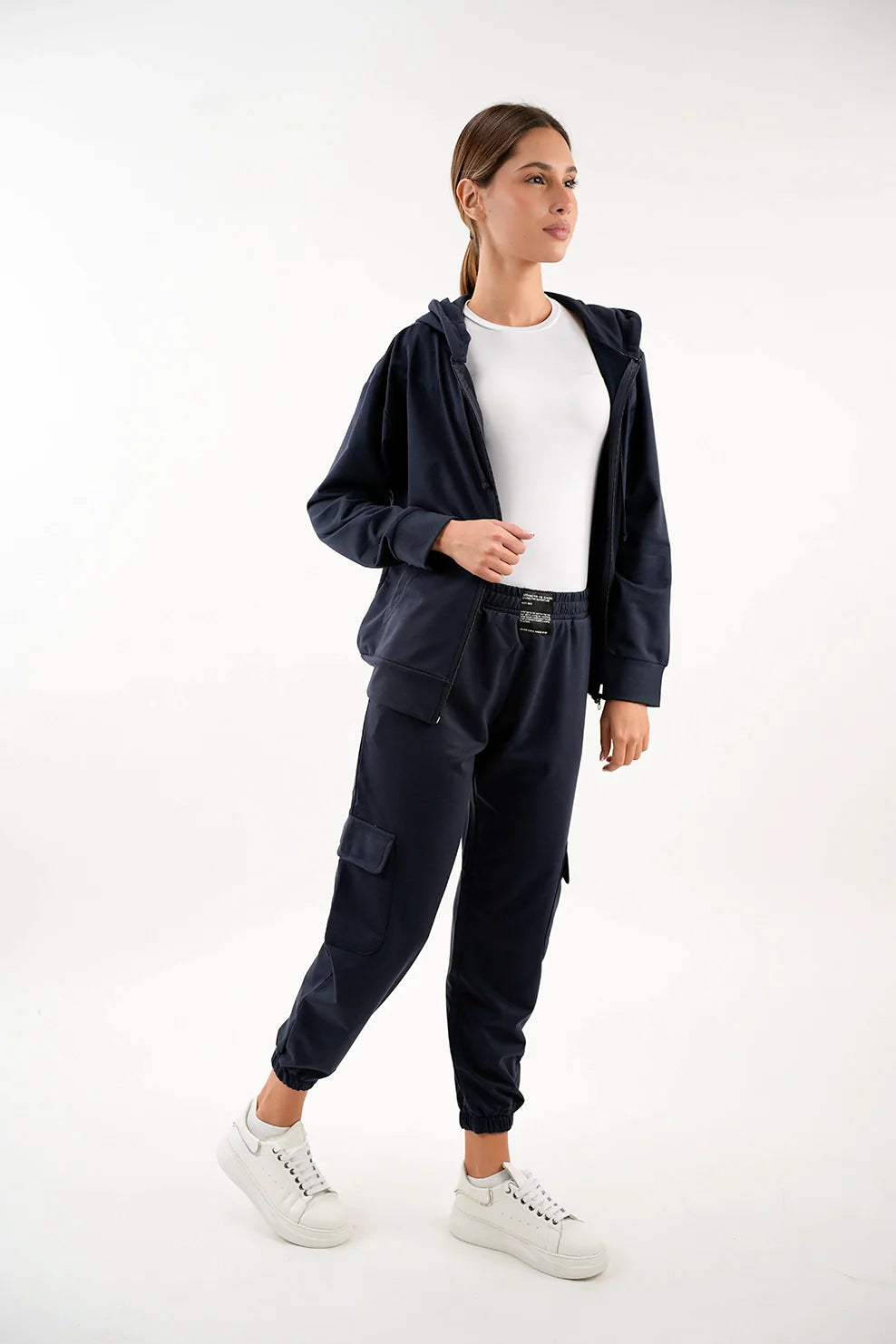 Navy Simple Jacket With Zipper To Close