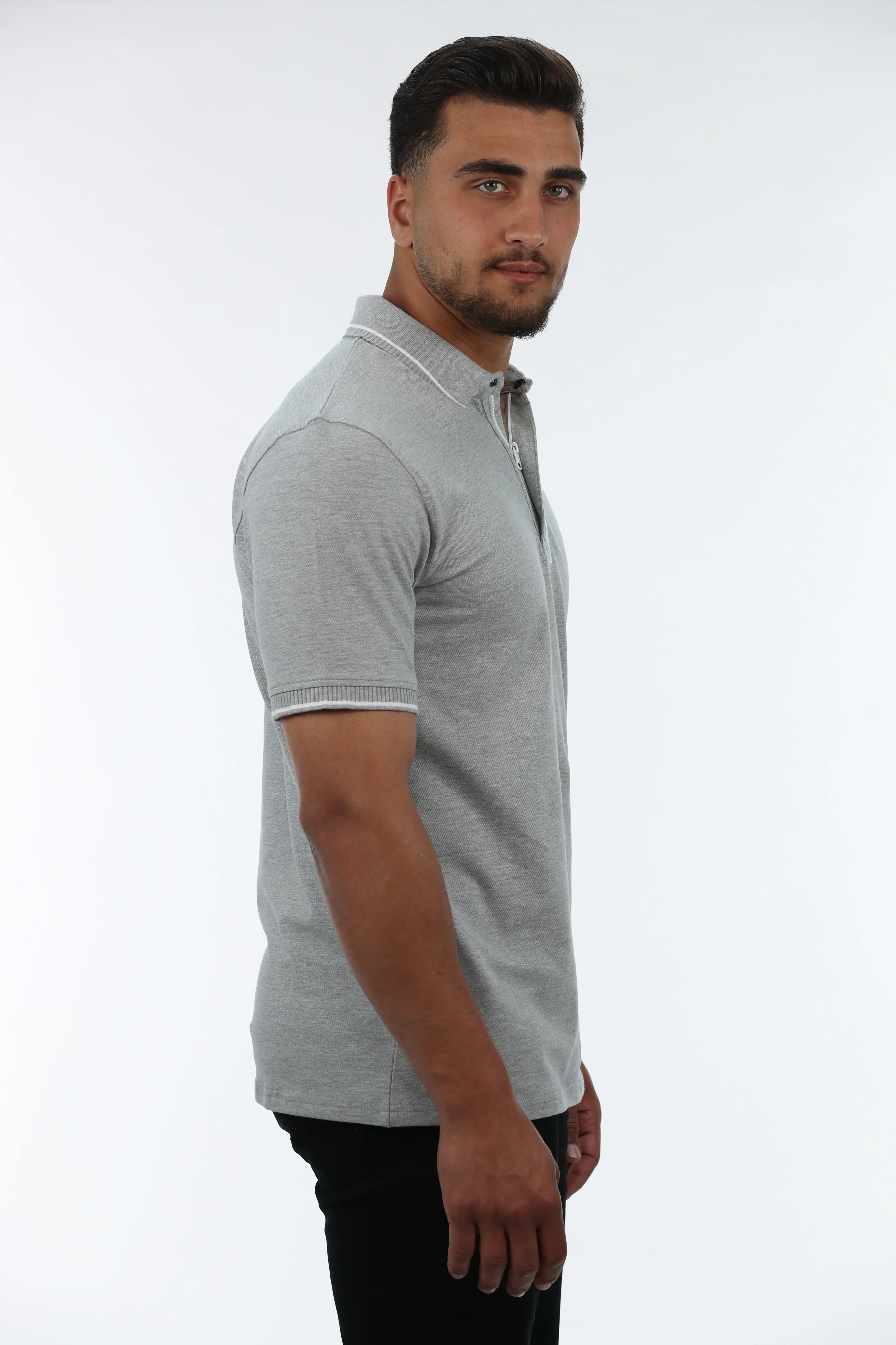 Grey Polo With Half Zipper Design