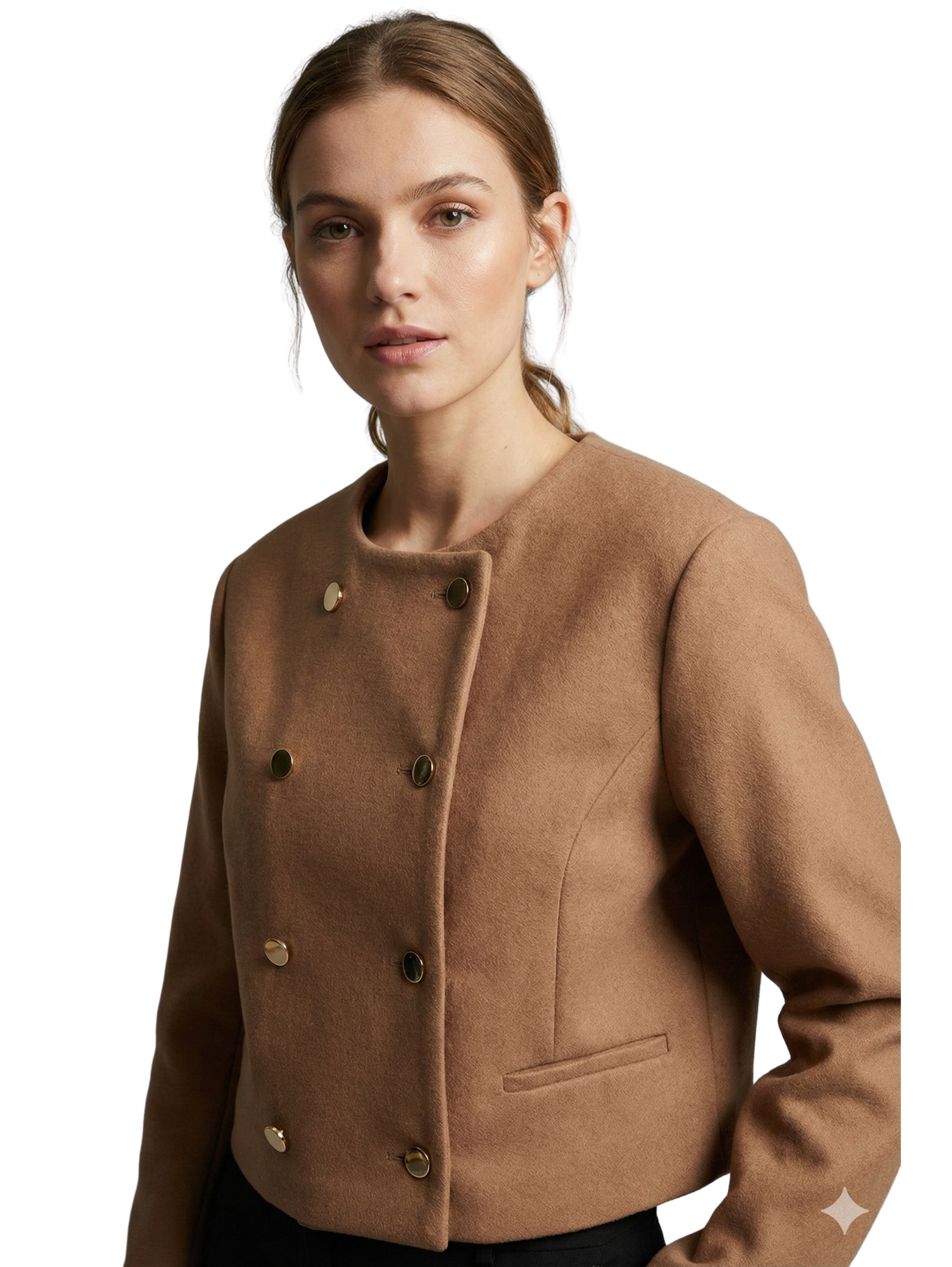 Long Sleeve Brown Jacket Double Button To Close
