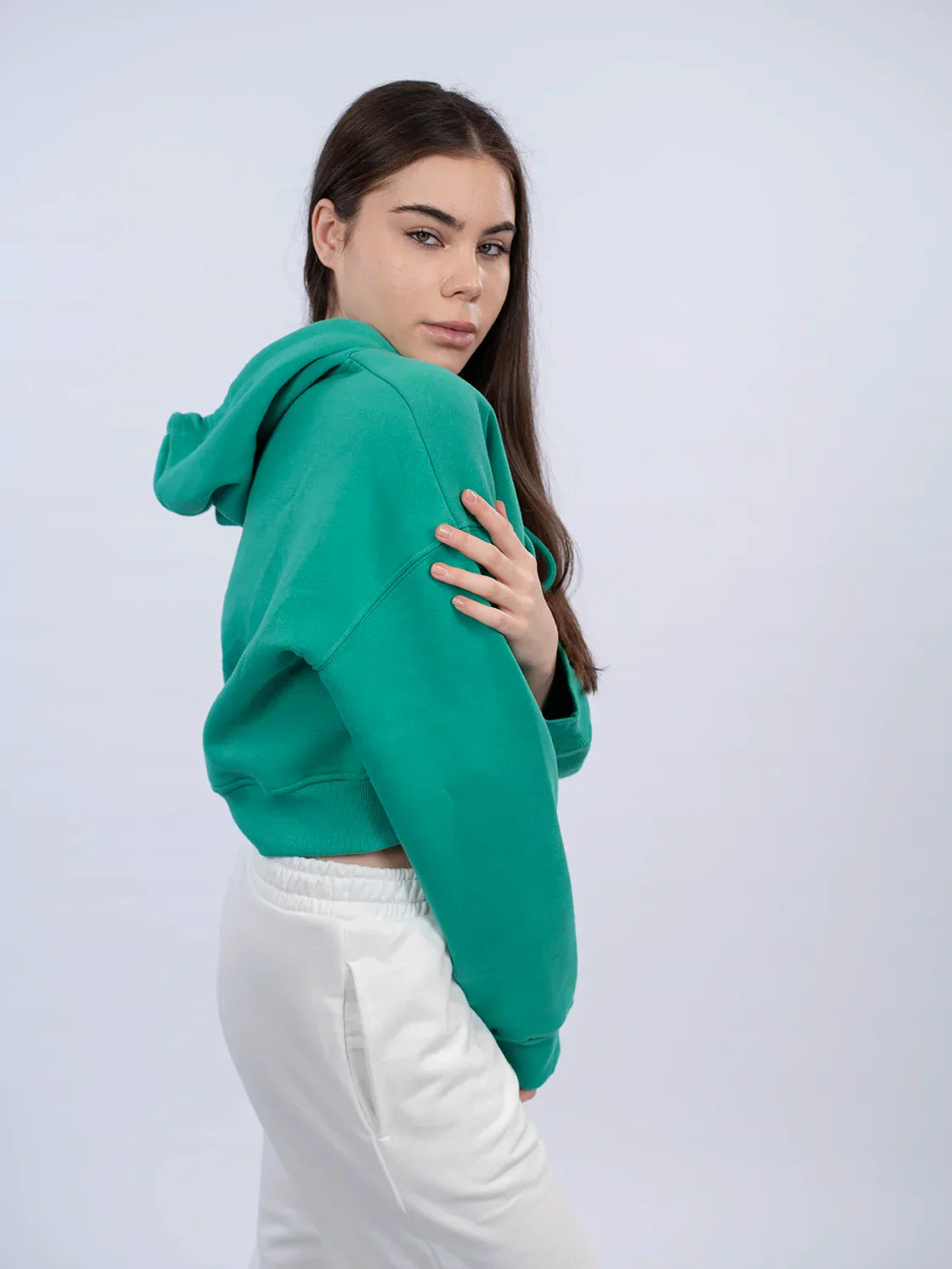 Zippered Green Crop Hooded Jacket