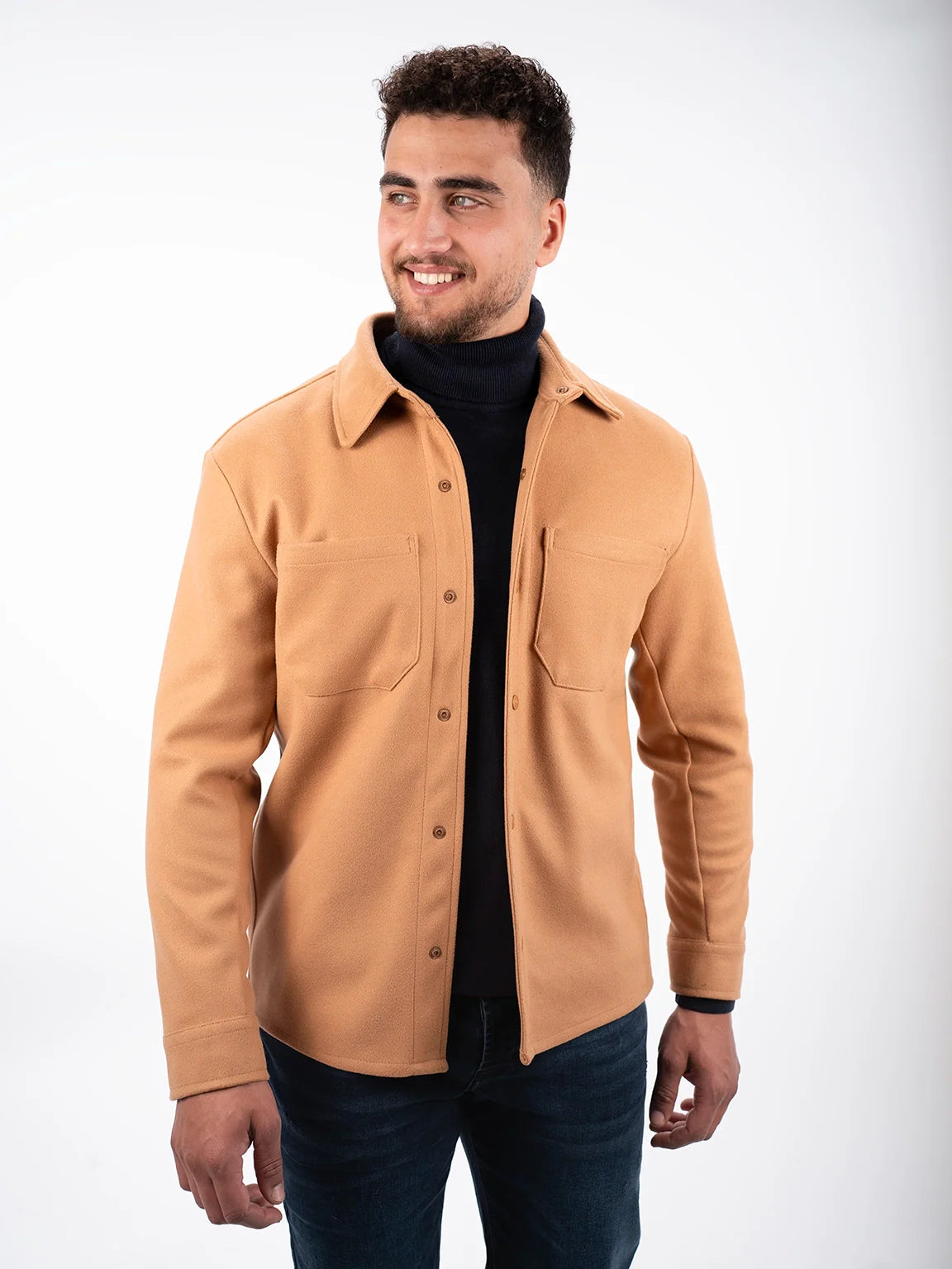 Buttoned Camel Shirt Jacket