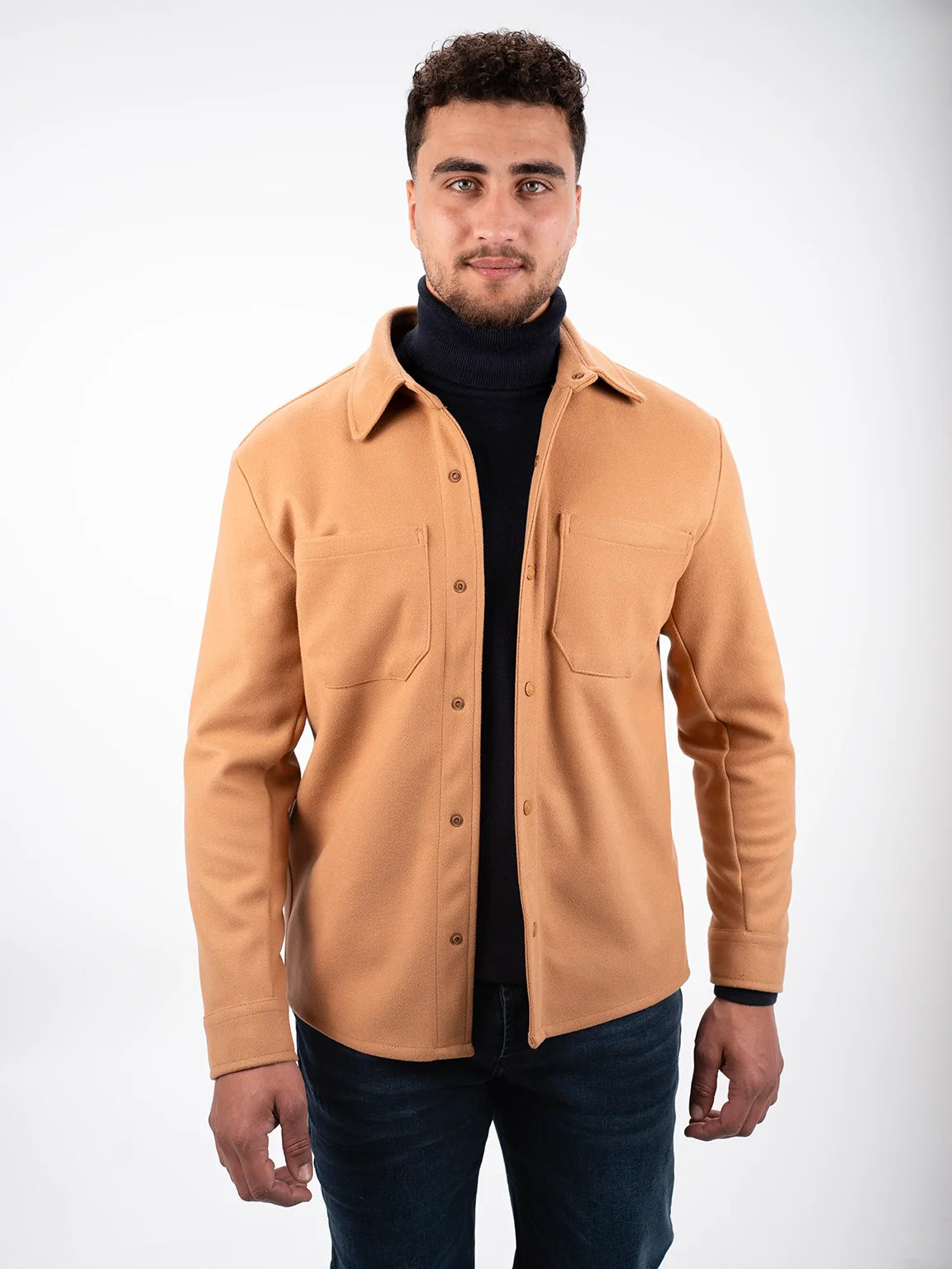 Buttoned Camel Shirt Jacket