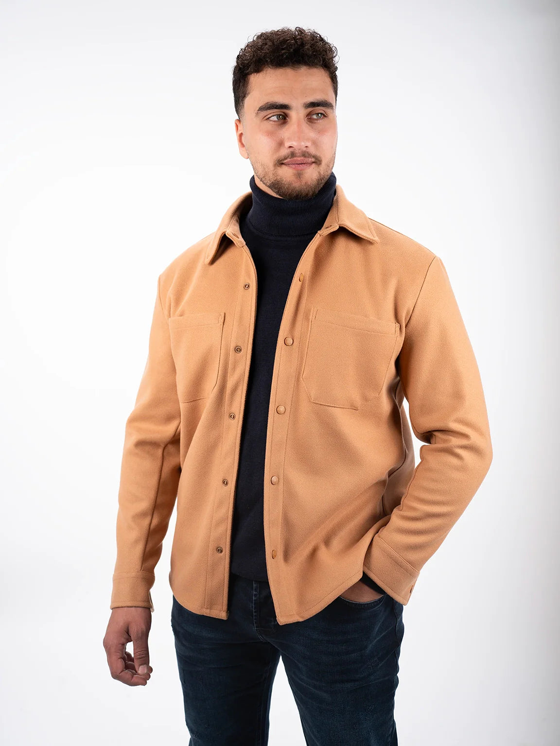 Buttoned Camel Shirt Jacket