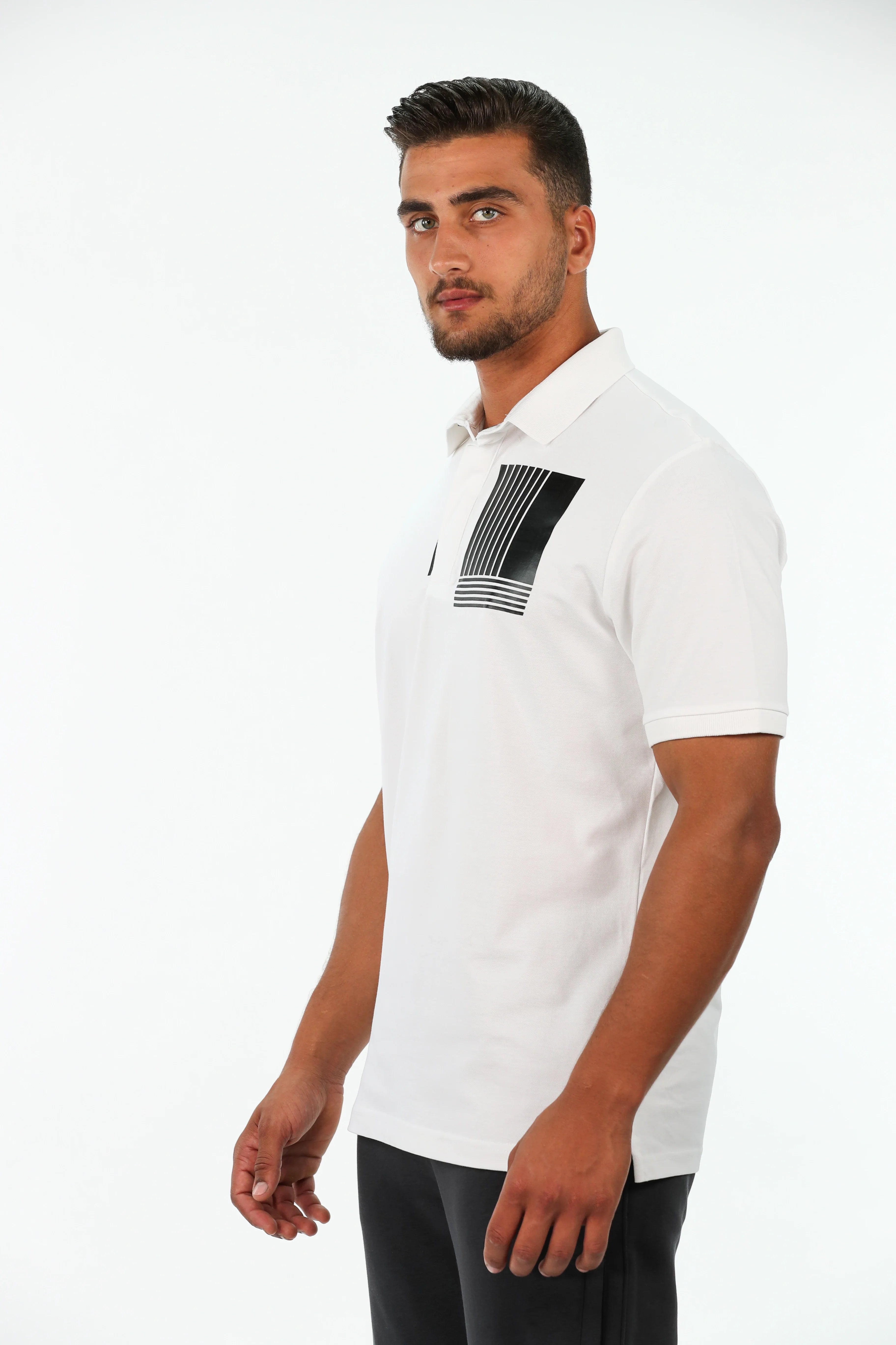 Short Sleeved White Polo With Half Zipper To Close