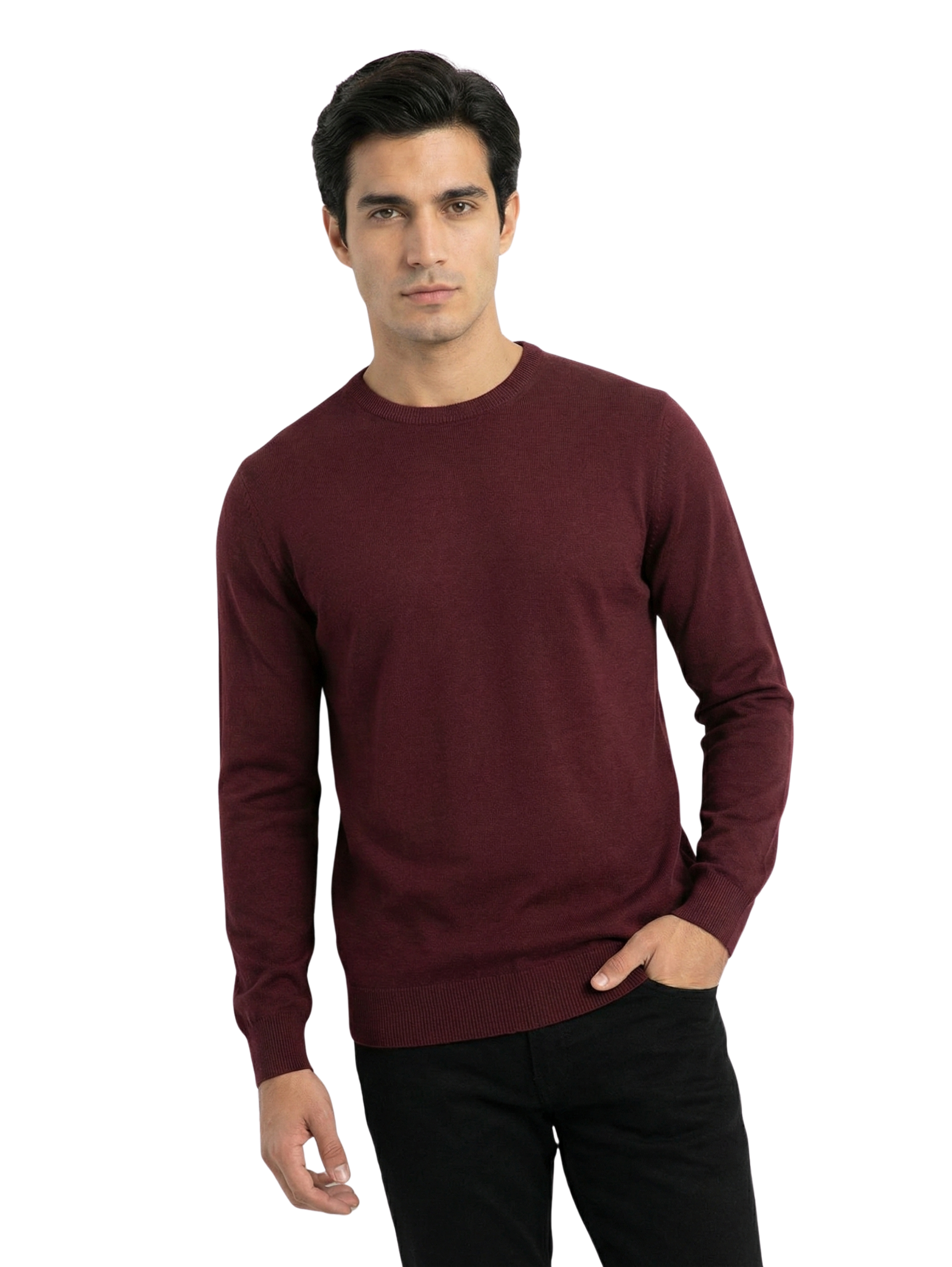 Damat Round Neck Knitwear Bordo Long Sleeve Pullover
