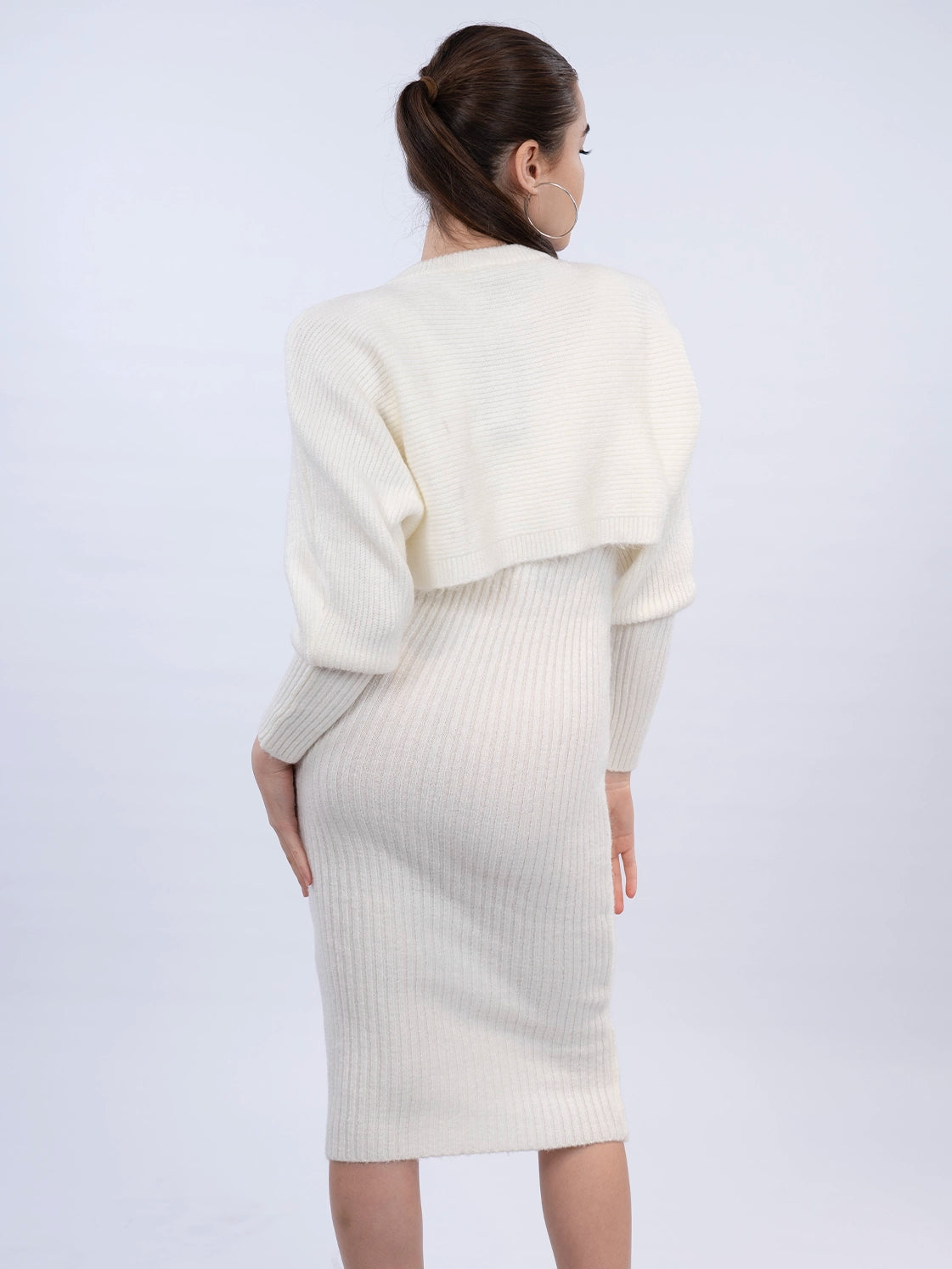 White Dress With Cardigan Knit Wear Set