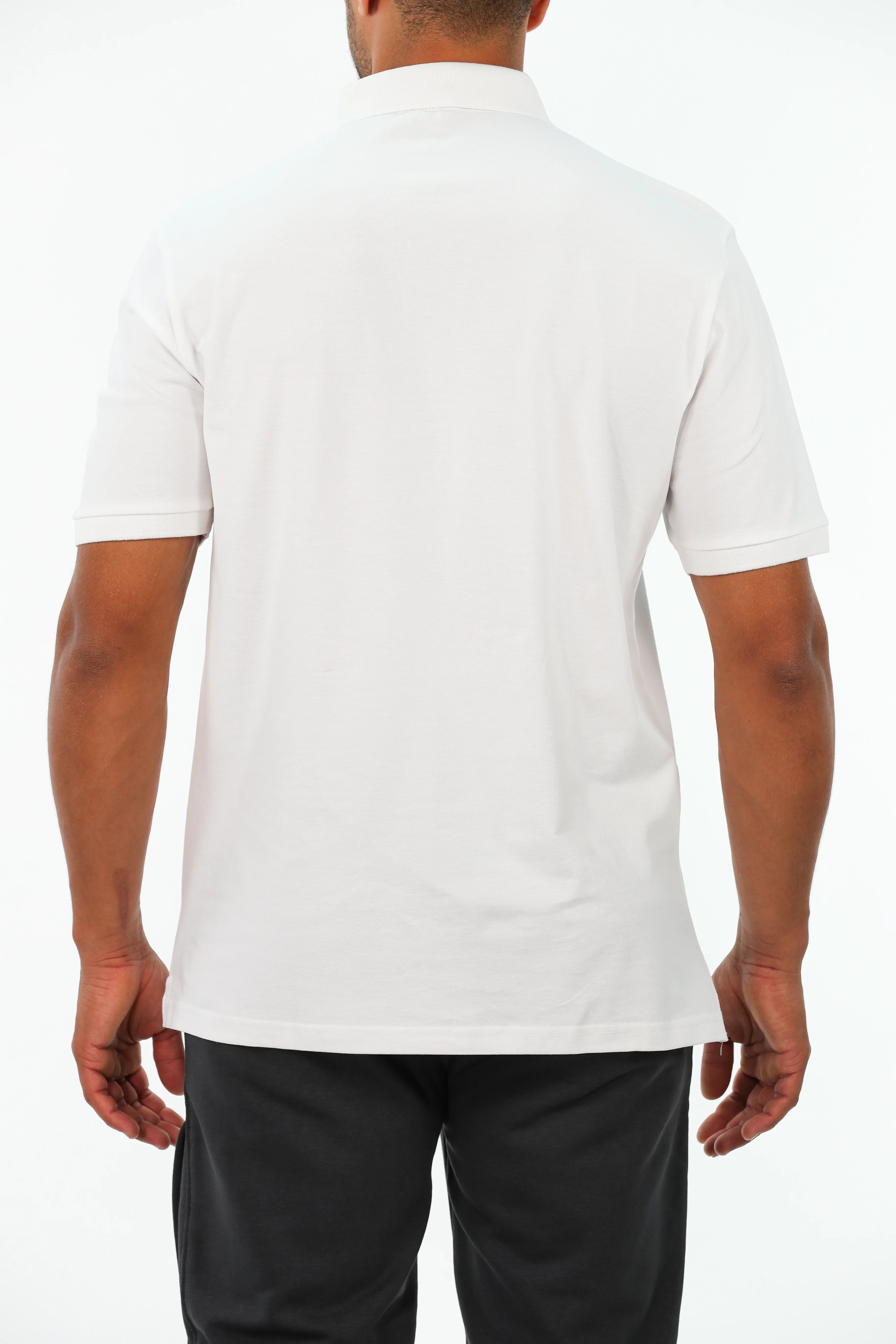 Short Sleeved White Polo With Half Zipper To Close