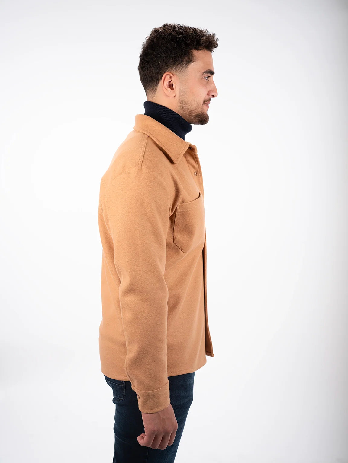 Buttoned Camel Shirt Jacket