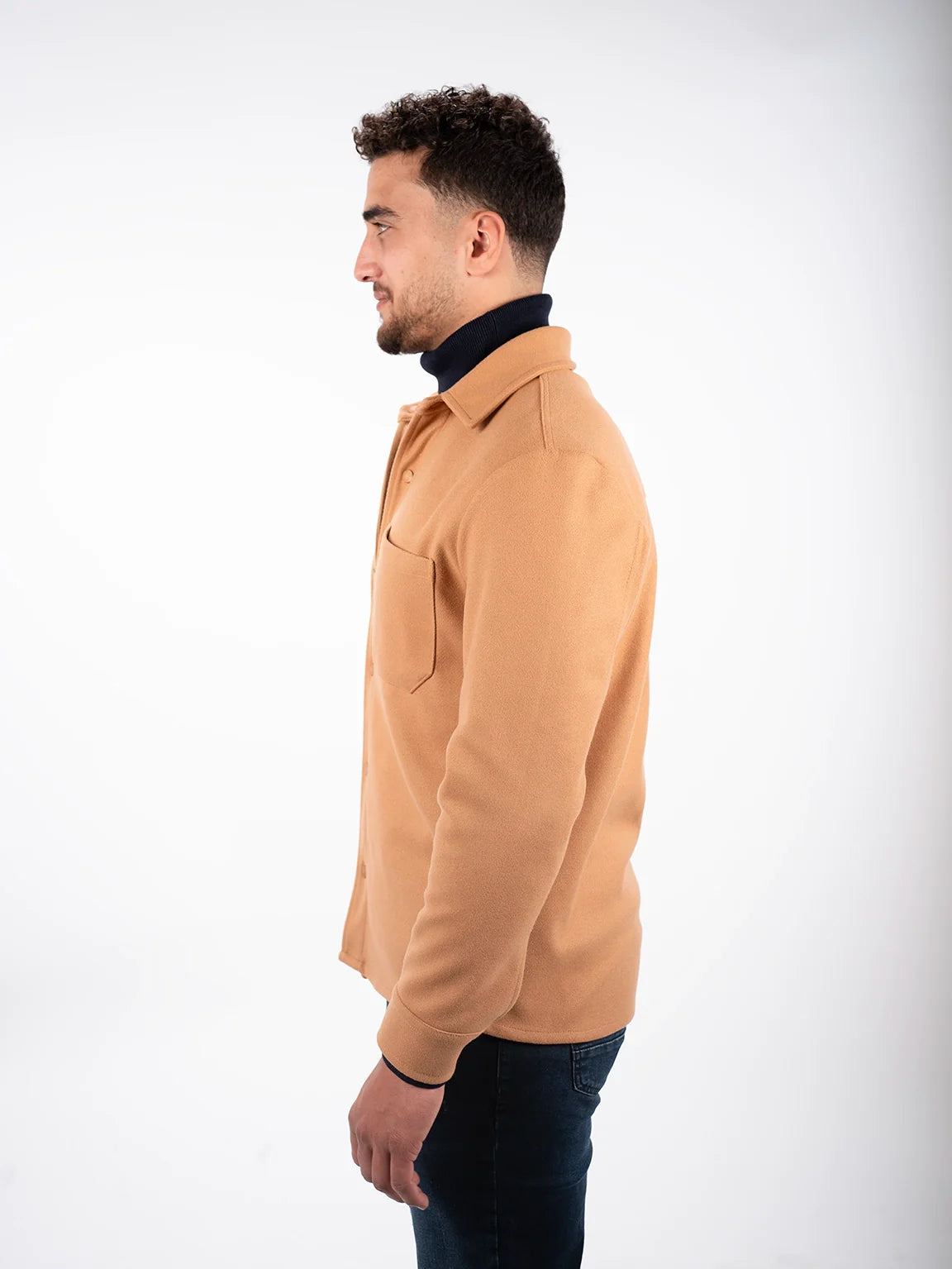 Buttoned Camel Shirt Jacket