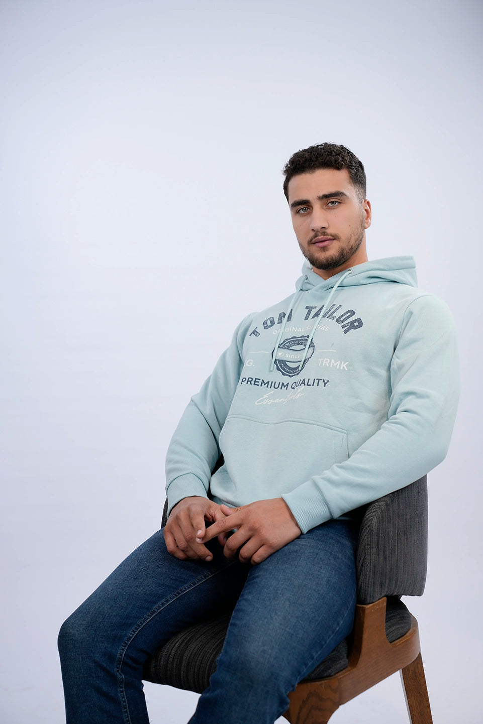 Tom Tailor Grey Mint Hoodie With Front Logo