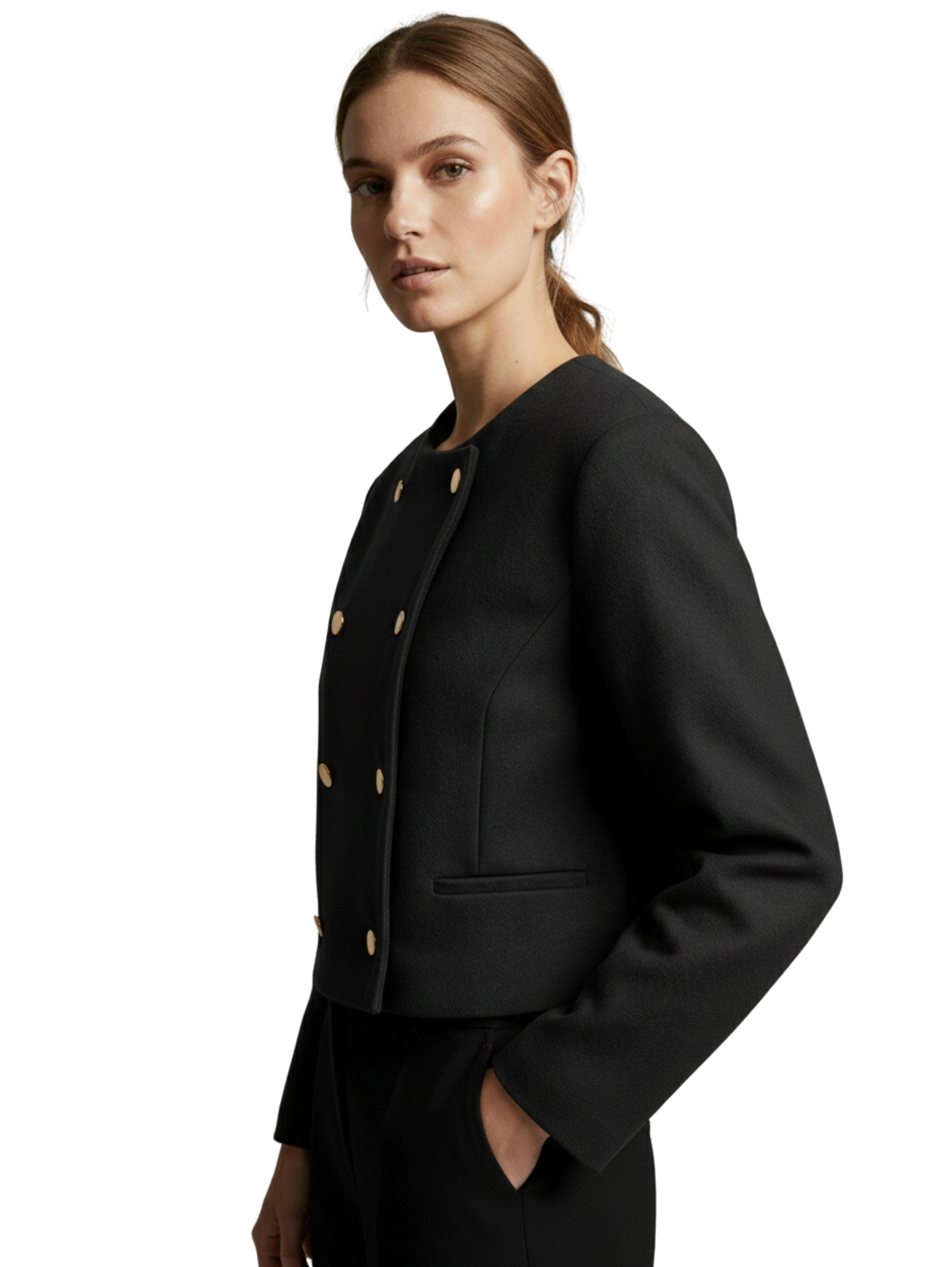 Long Sleeve Black Jacket Double Button To Close