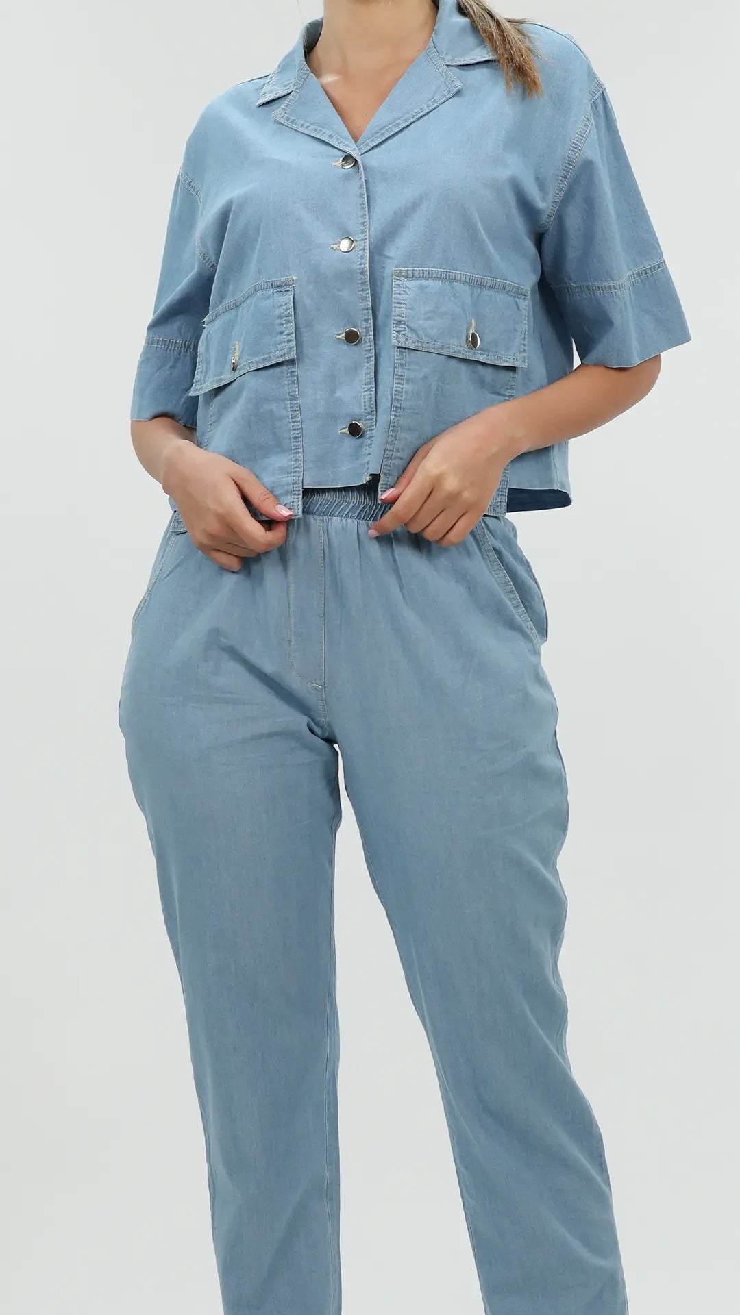 Blue Set Light Denim Pant With Short Sleeve Shirt