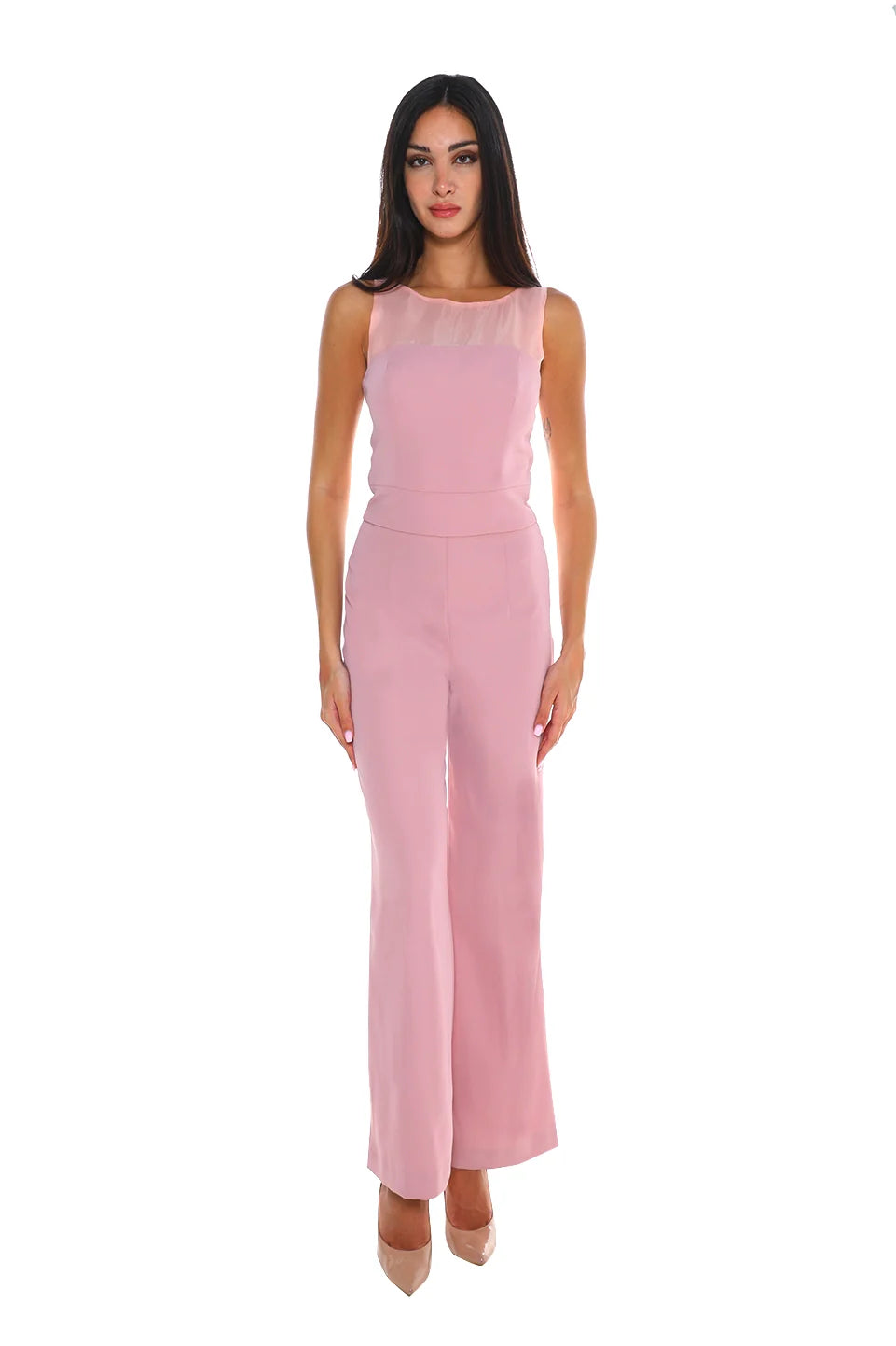 Sleek Pink Jumpsuit With Neckline Soft Chiffon