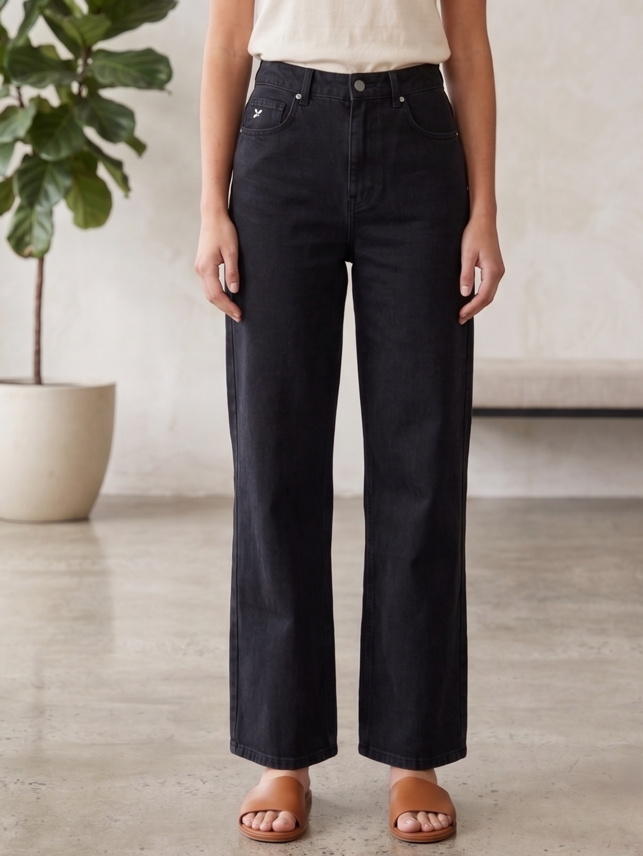 Black High Waisted Straight Leg Denim Jeans