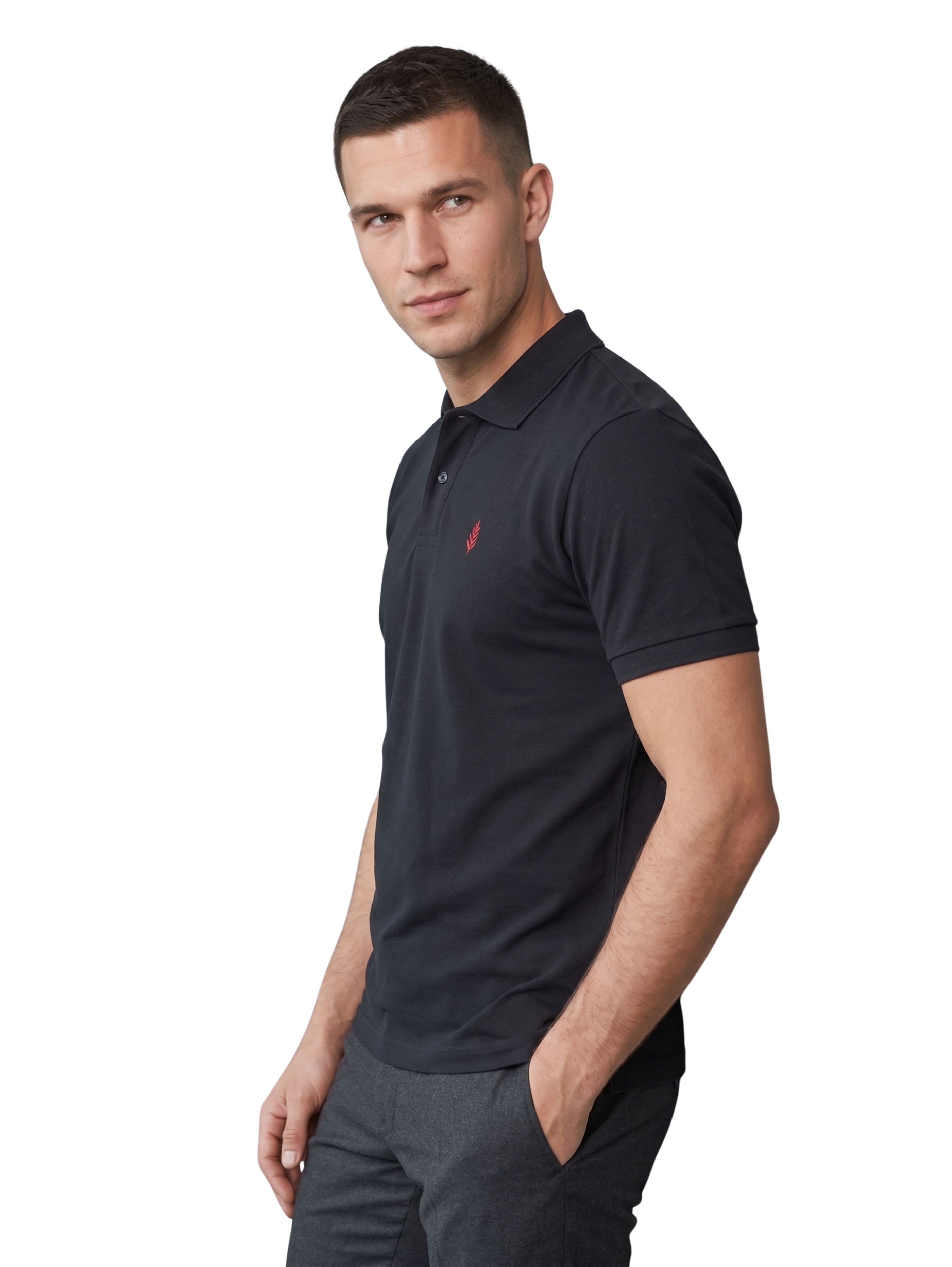 Black Short Sleeved Polo With Two Button To Close