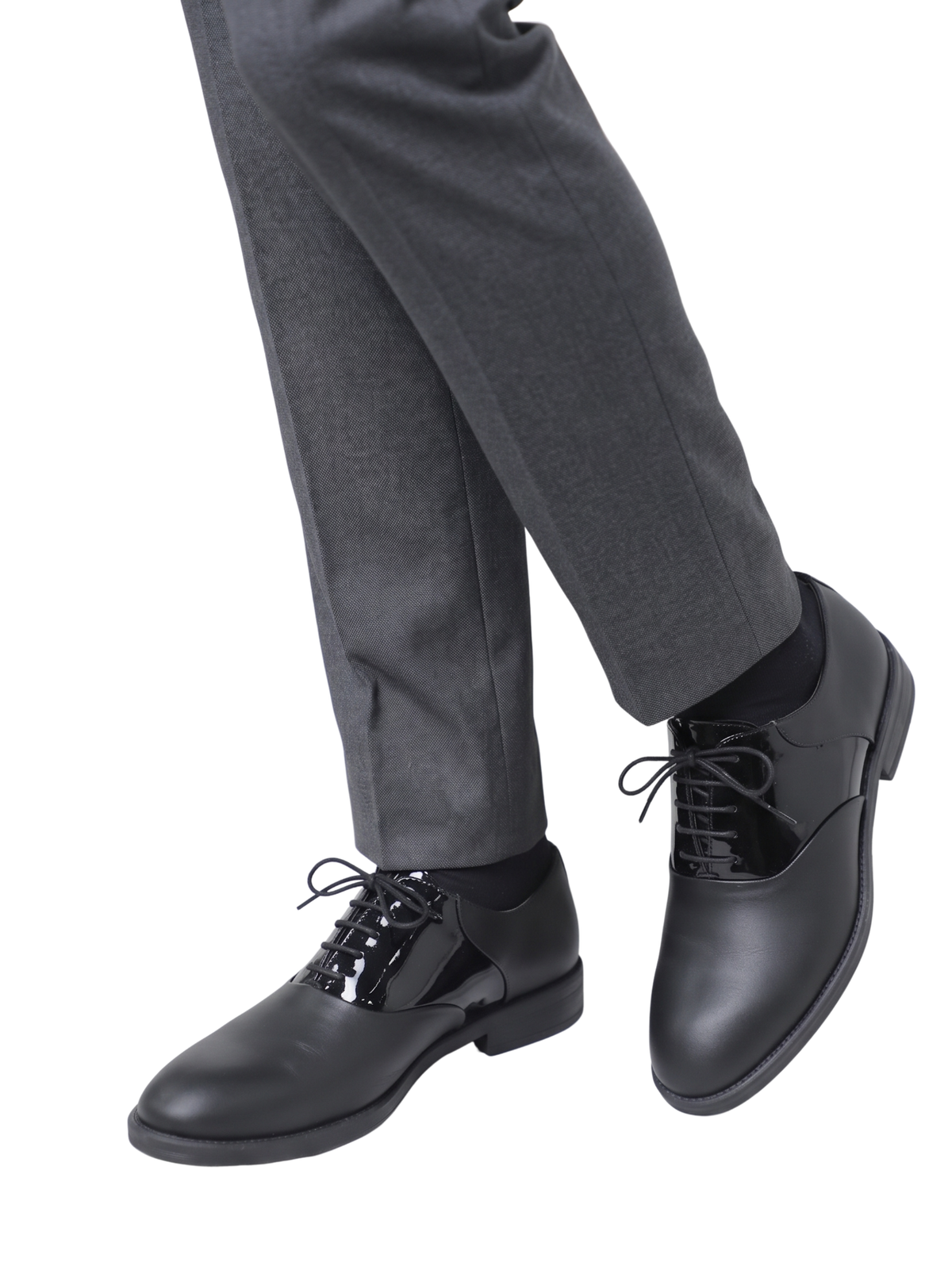 Classic Black Matte Finish with High Shine Patent Tuxedo Shoes