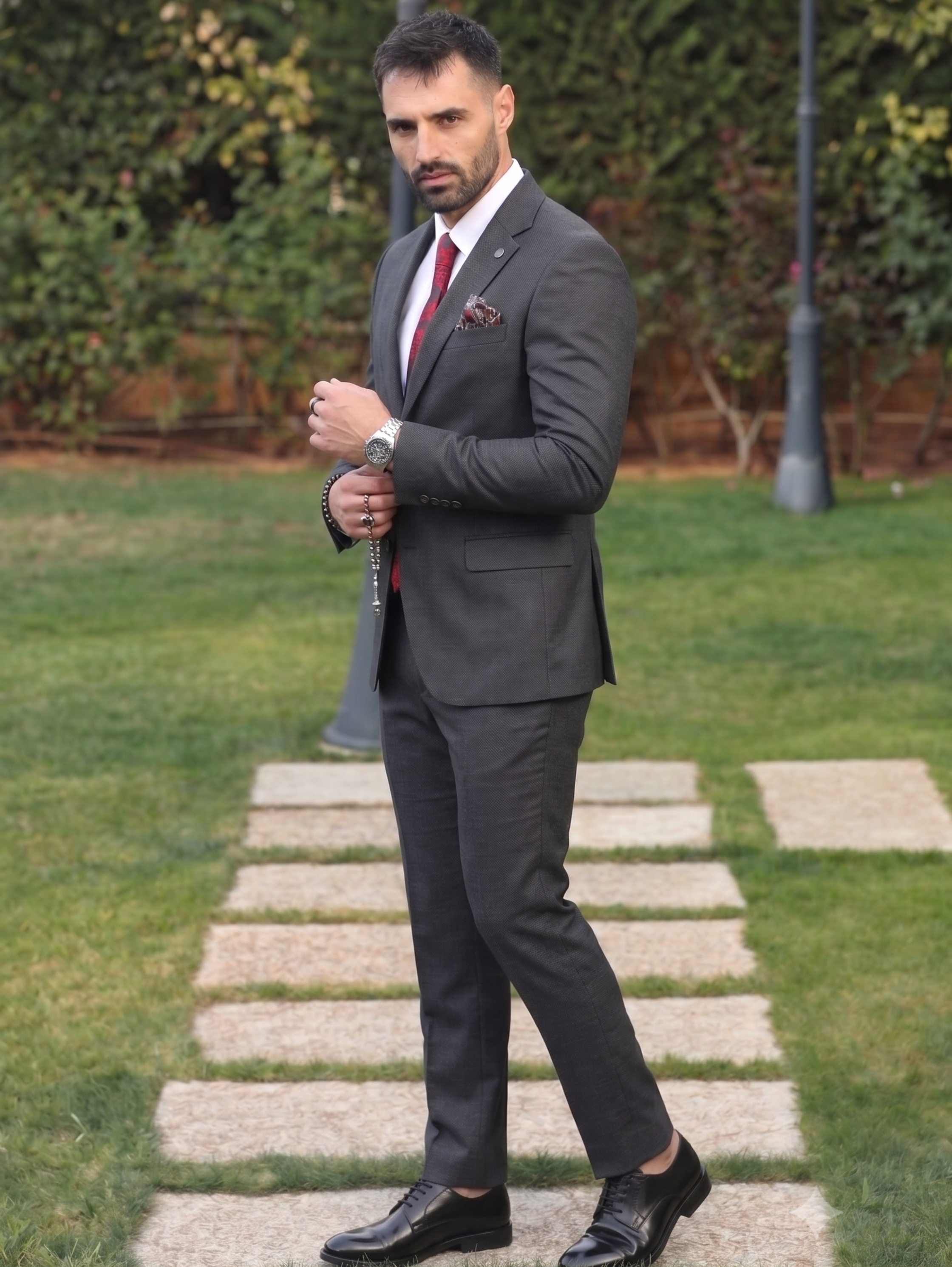 Antrasite Slim Fit Suit With Single Breasted & Two Front Button