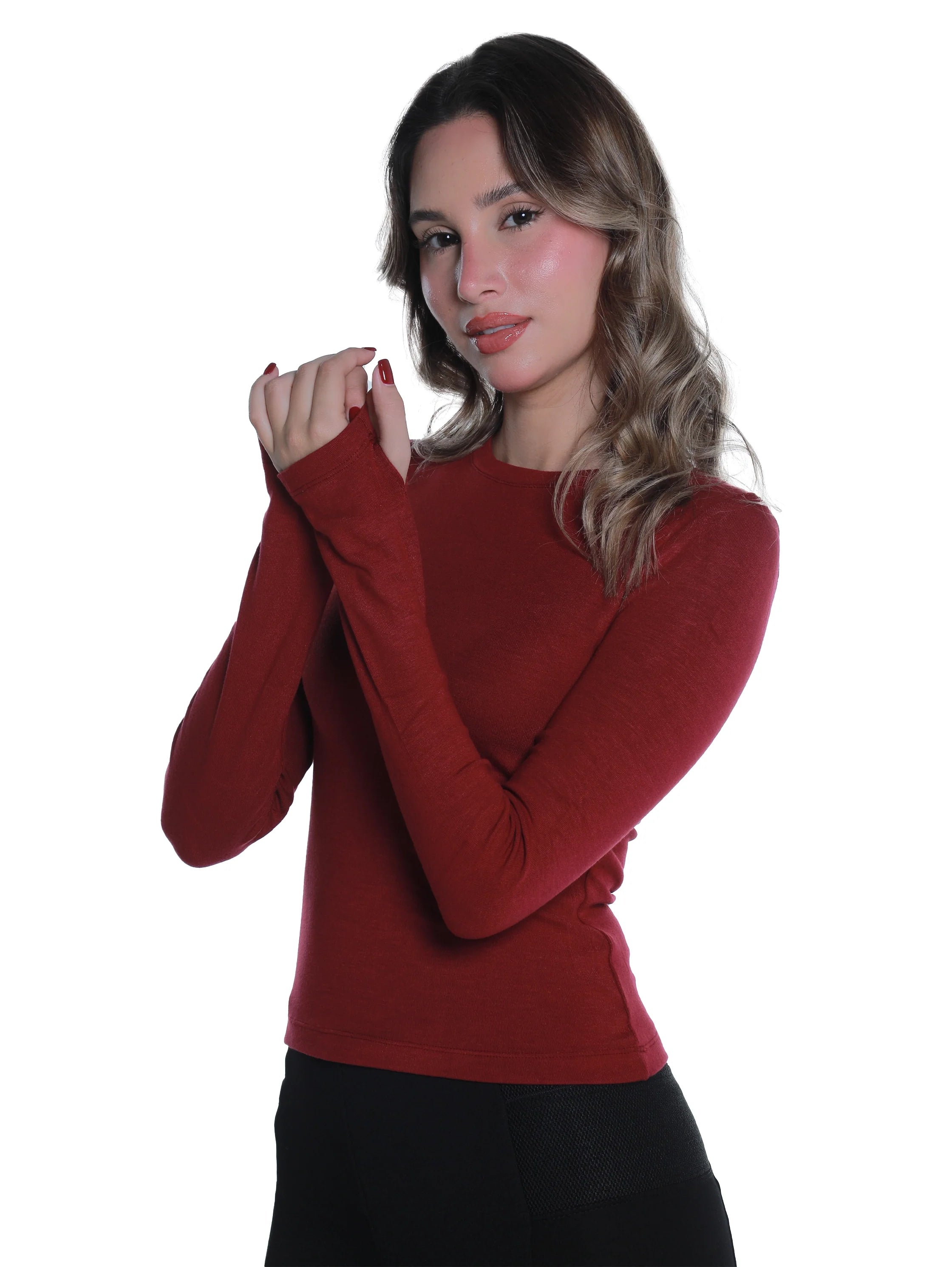 Cotton Bordo Top With Open Attached Finger