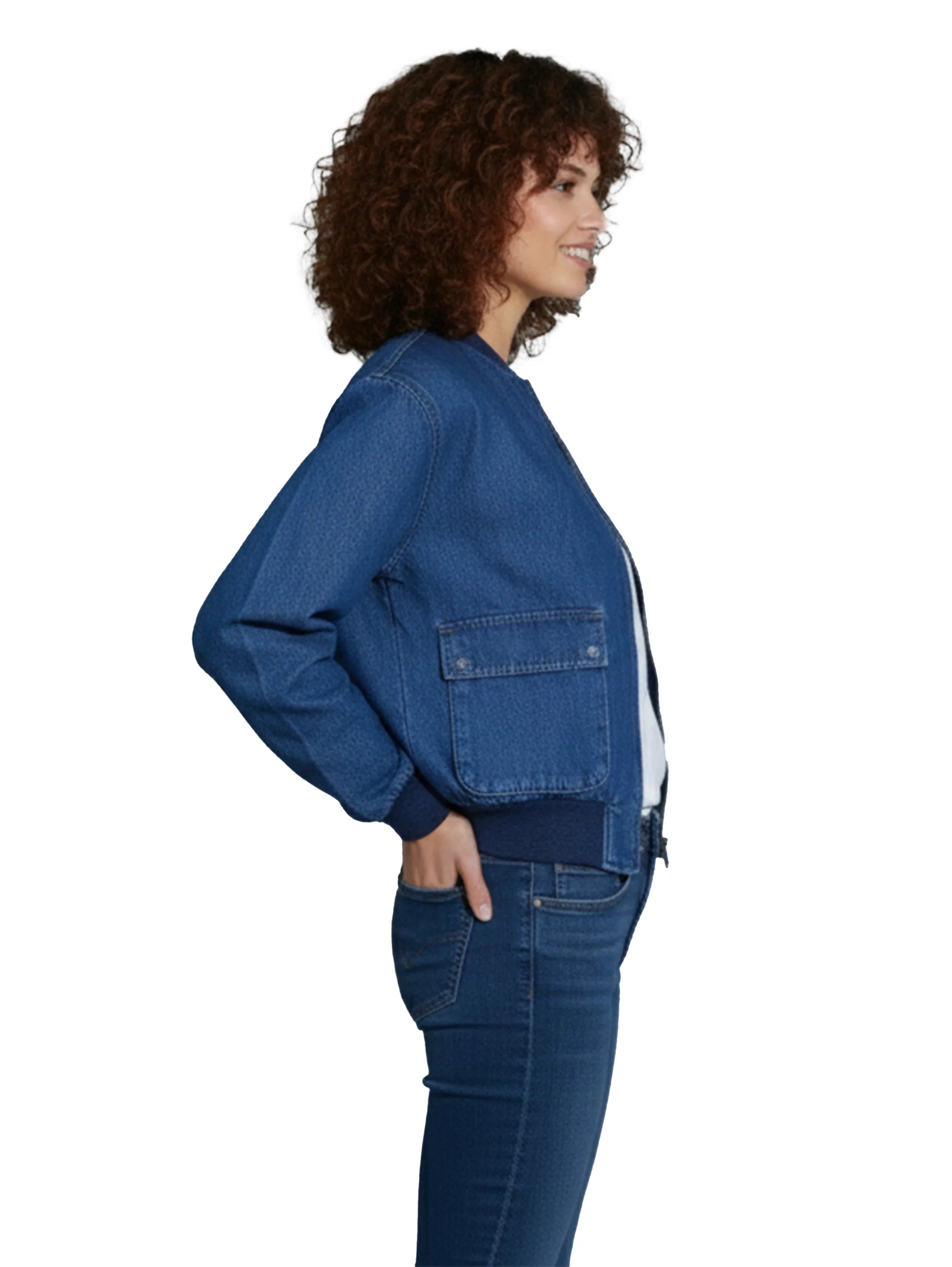 Casual Blue Denim Jacket With Zipper To Close