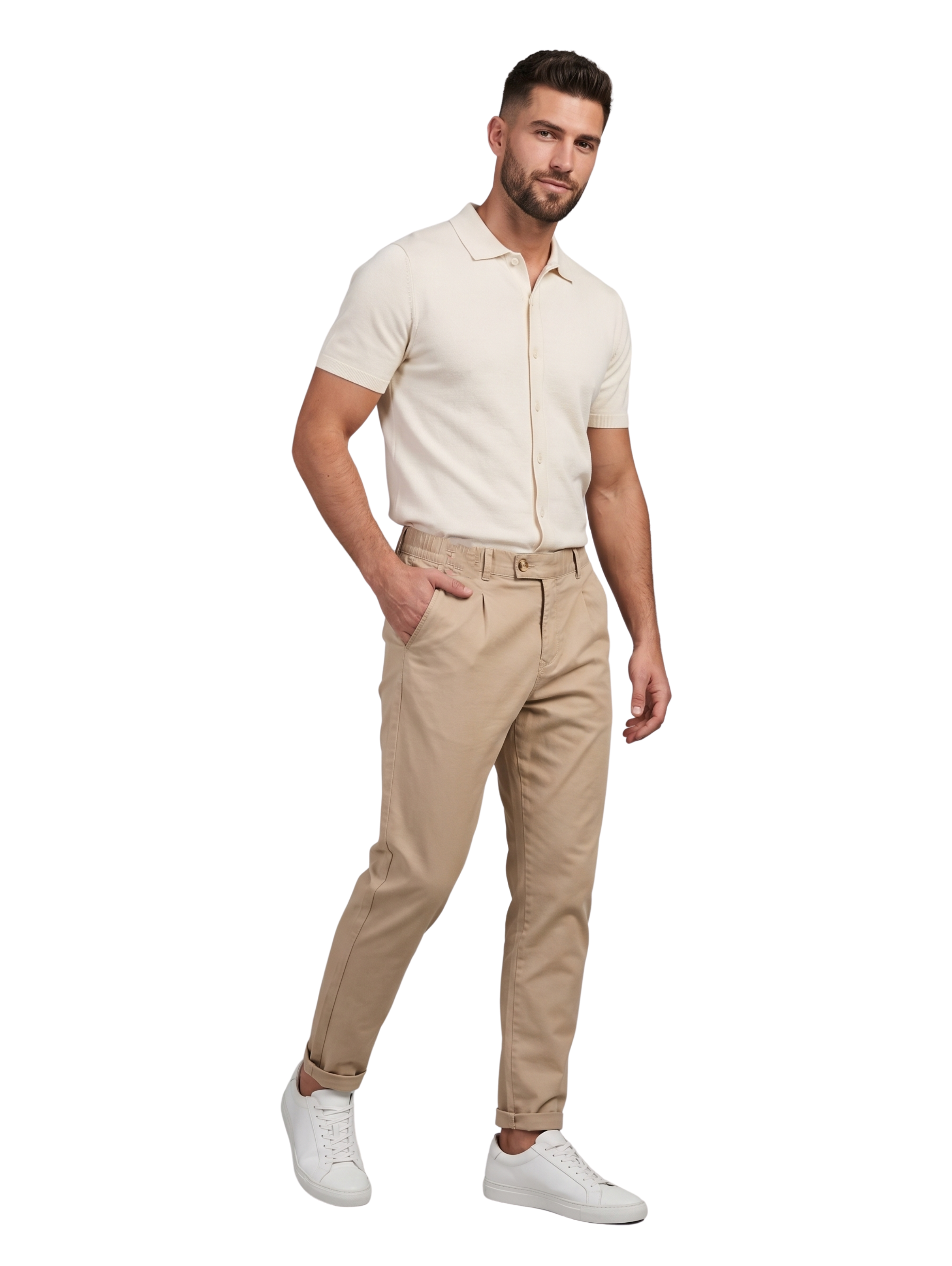Beige Chino-Style Jogger Pants